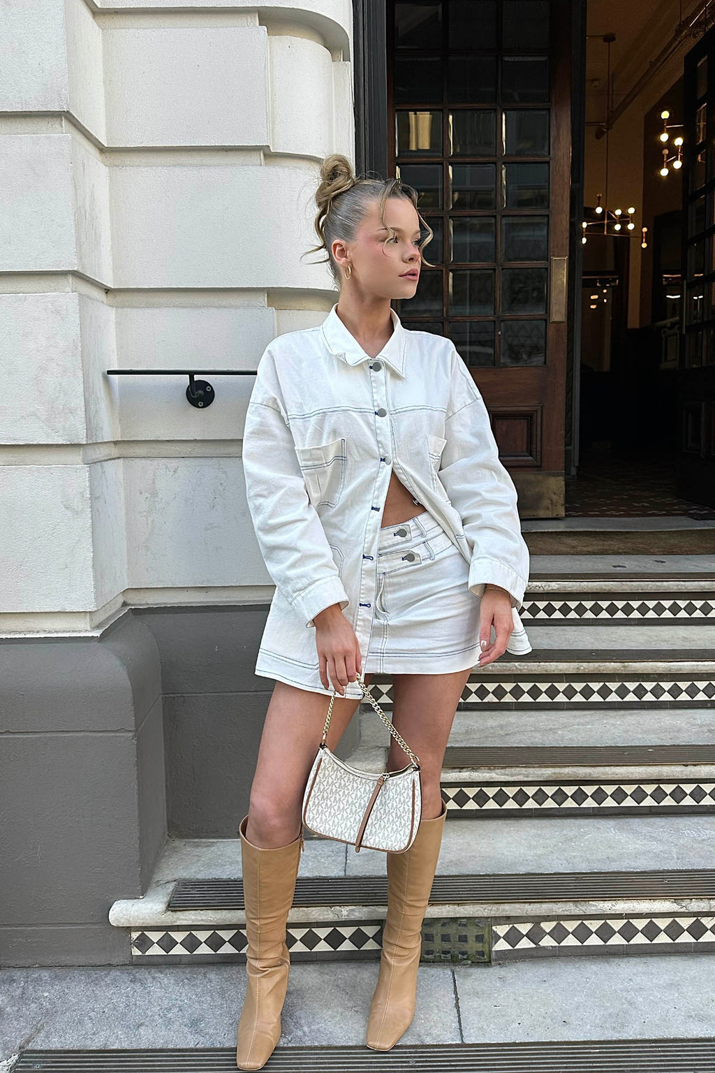With The Band Accent Stitch Mini Skirt White by Selfie Leslie