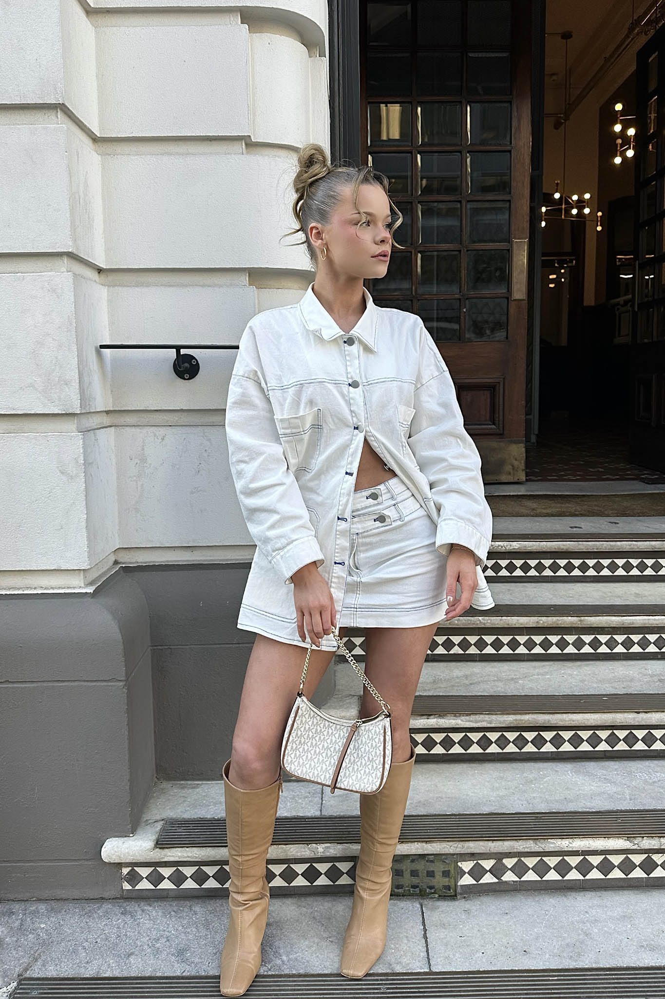 With The Band Accent Stitch Mini Skirt White by Selfie Leslie