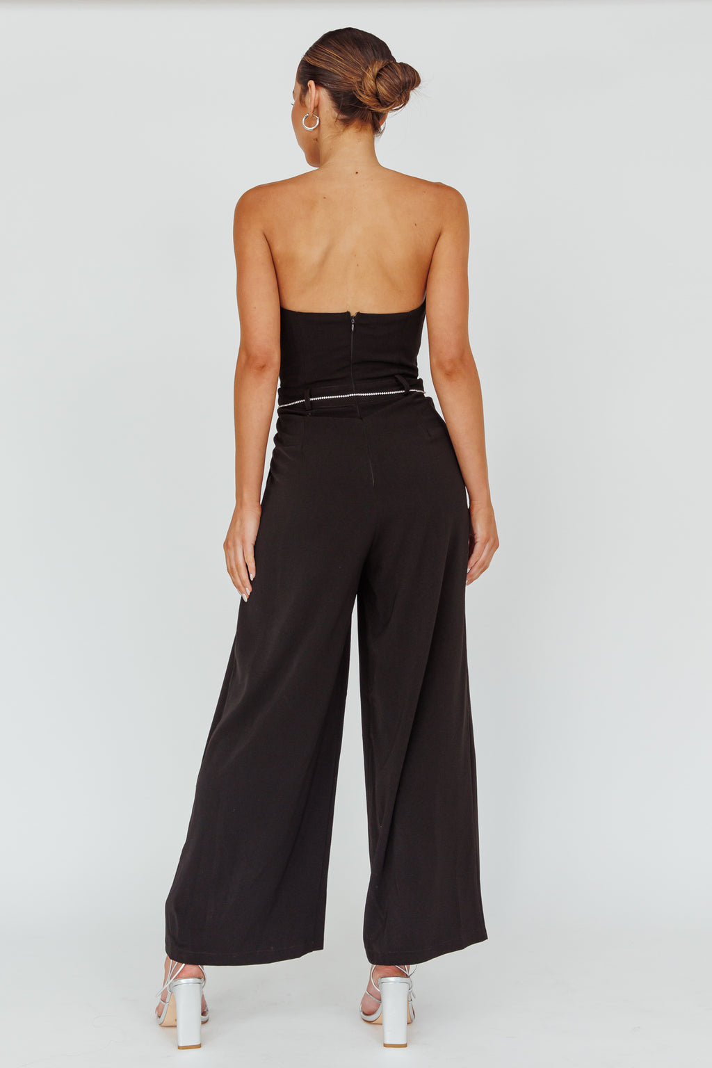 Kayte Strapless Belted Waist Jumpsuit Black by Selfie Leslie