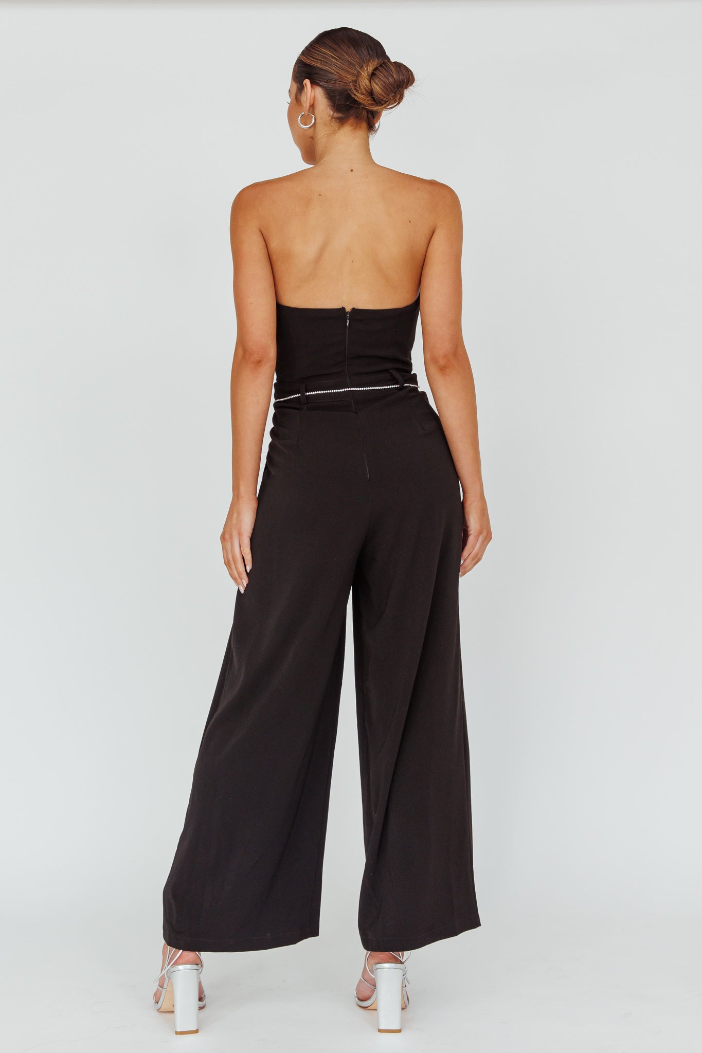 Kayte Strapless Belted Waist Jumpsuit Black by Selfie Leslie
