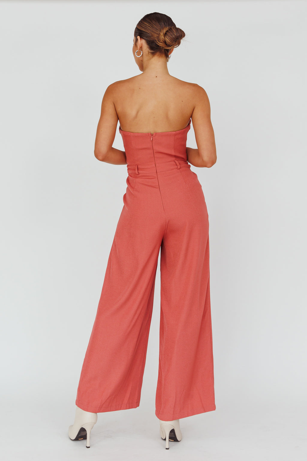 Kayte Strapless Belted Waist Jumpsuit Rose by Selfie Leslie