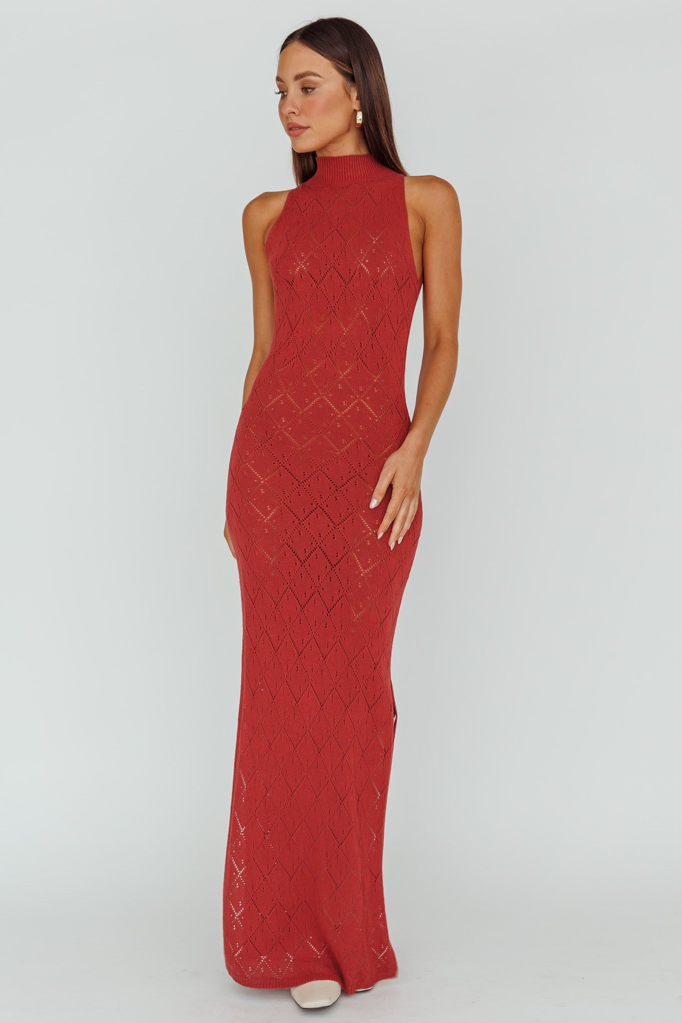 Elisa Sleeveless Crochet Maxi Dress Berry by Selfie Leslie