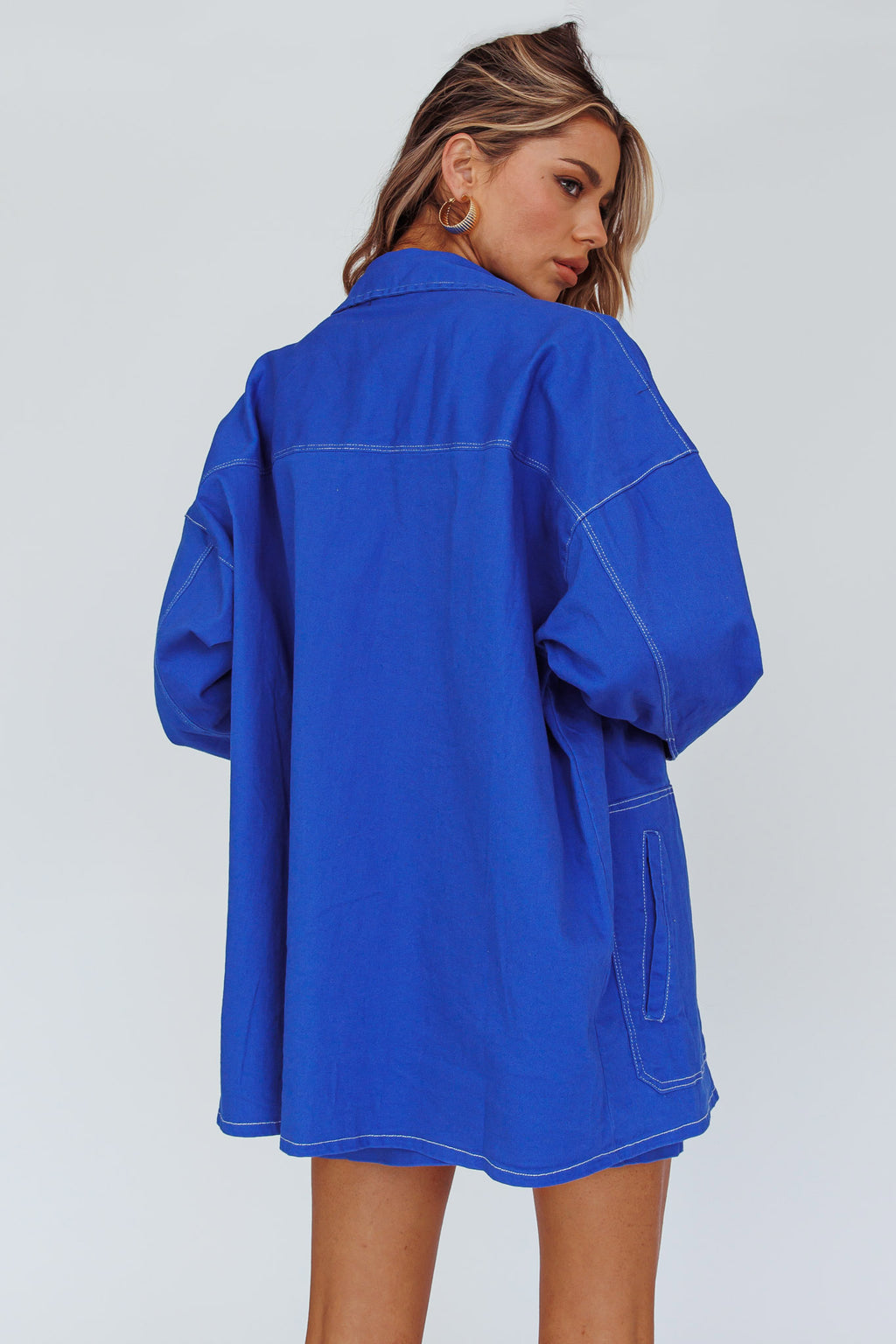 Back Row Oversized Pocket Jacket Blue by Selfie Leslie