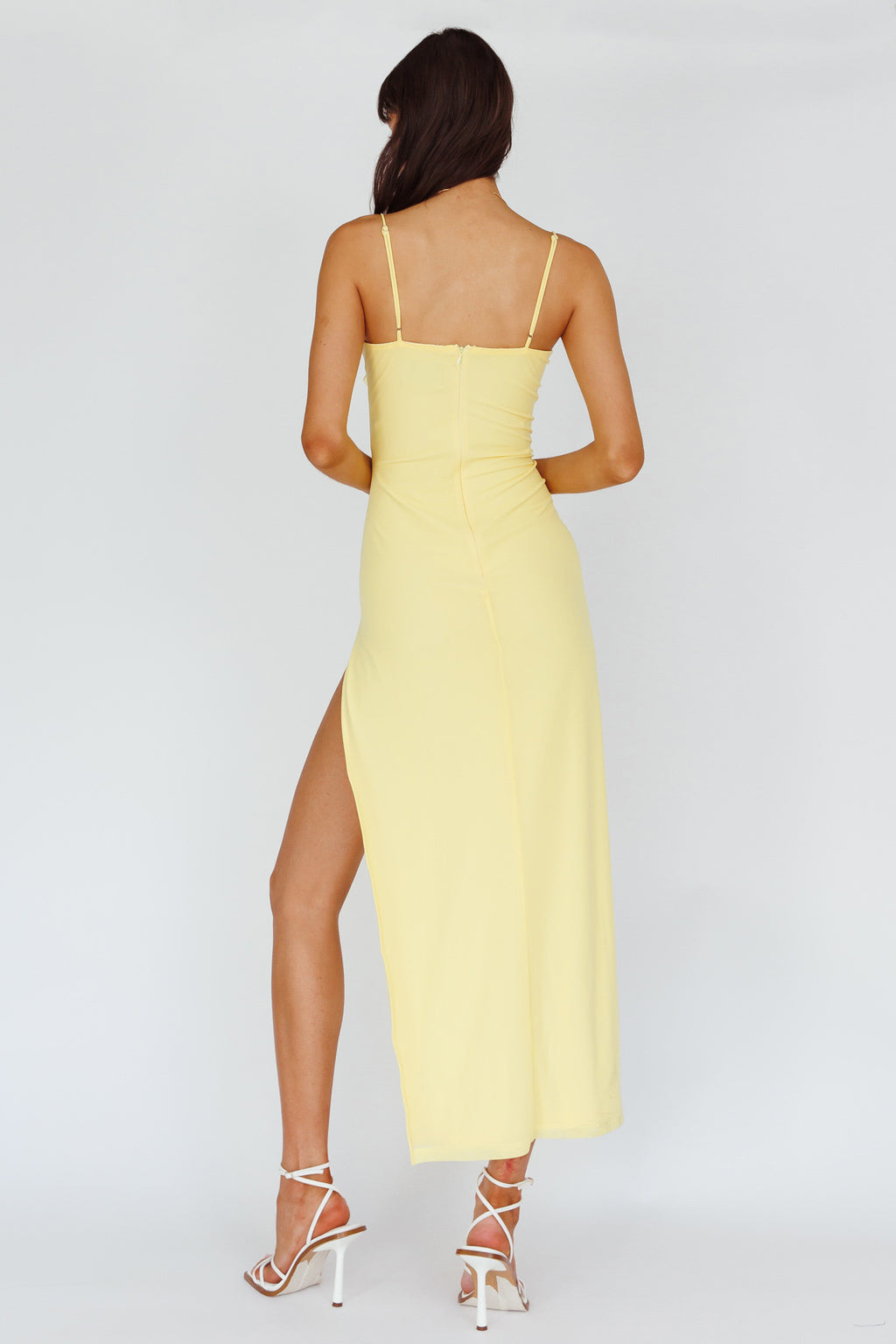 Catriona Split Ruffle Midi Dress Lemon by Selfie Leslie