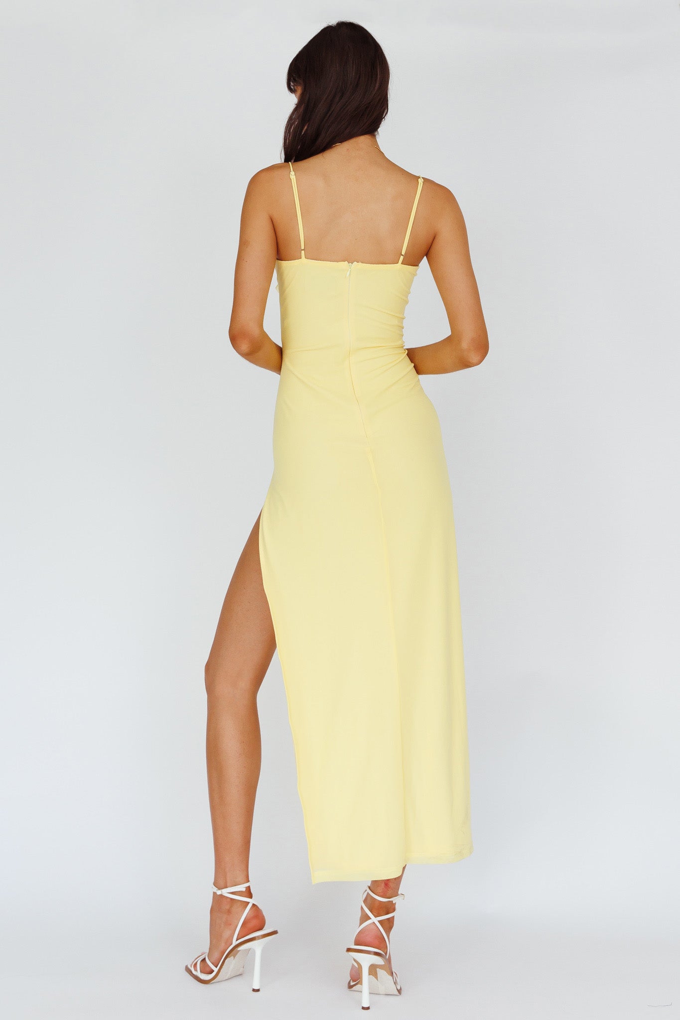 Catriona Split Ruffle Midi Dress Lemon by Selfie Leslie