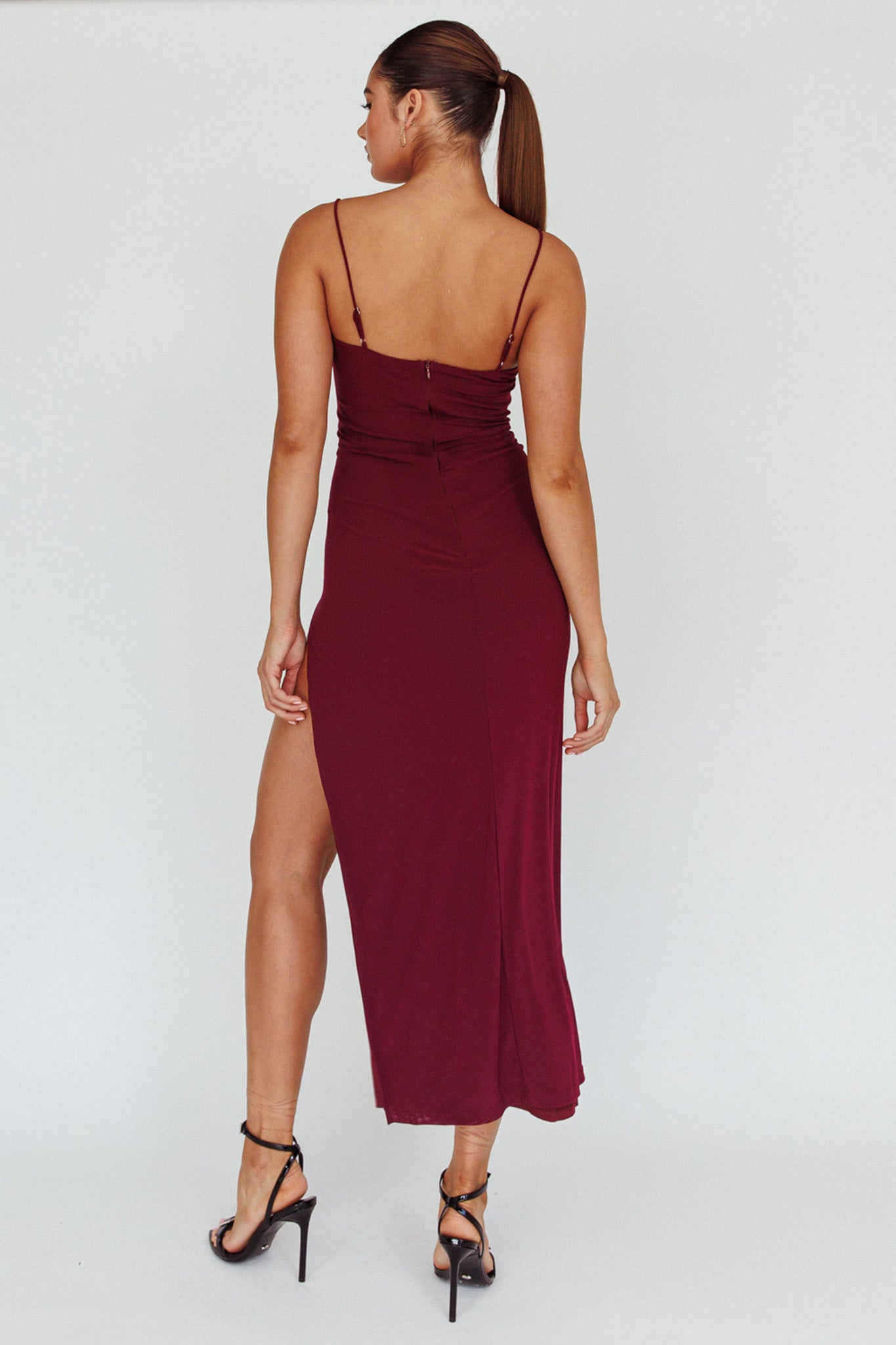 Catriona Split Ruffle Midi Dress Grape by Selfie Leslie
