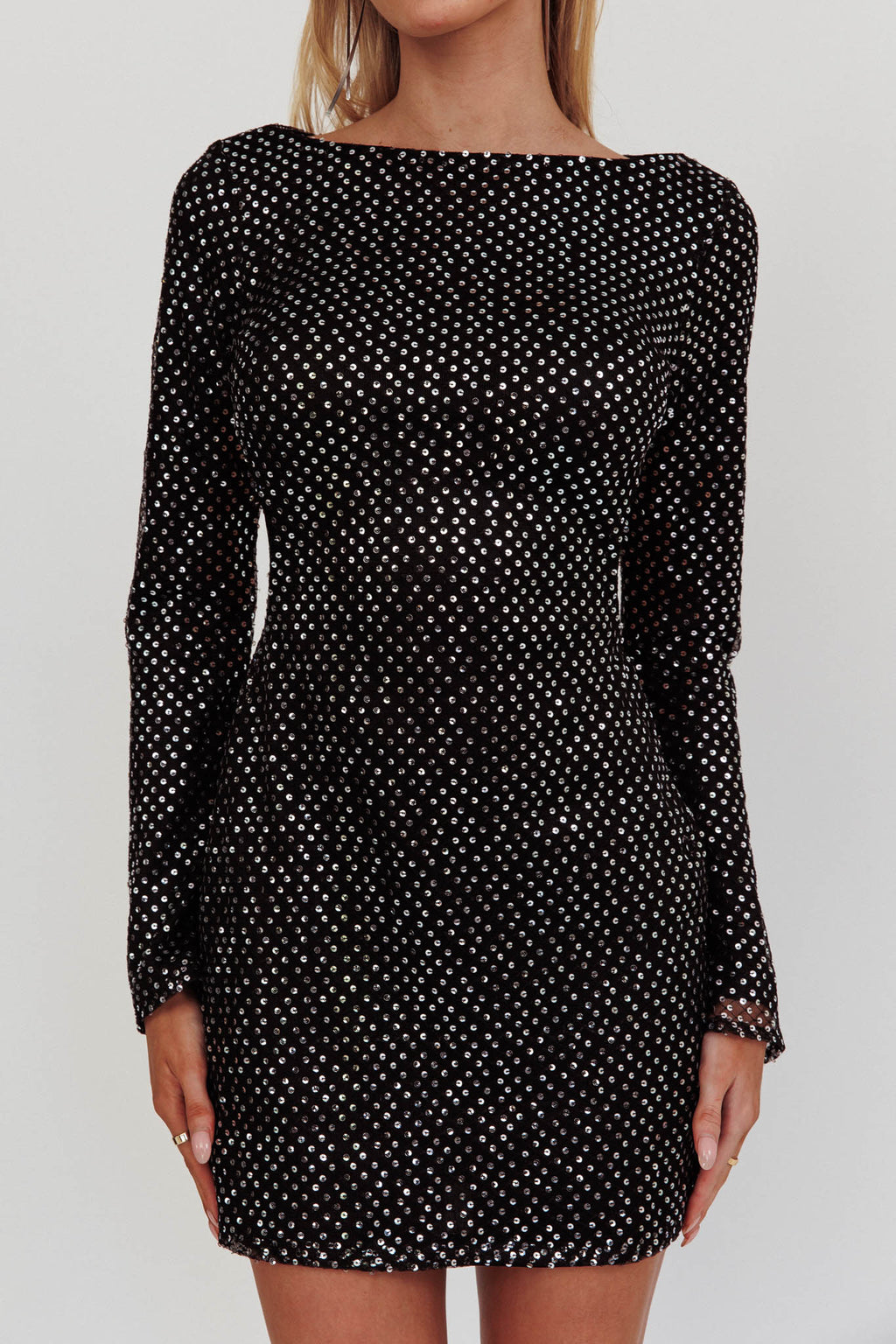 Lakshmi Long Sleeve Open Back Mini Dress Spangle Black by Selfie Leslie