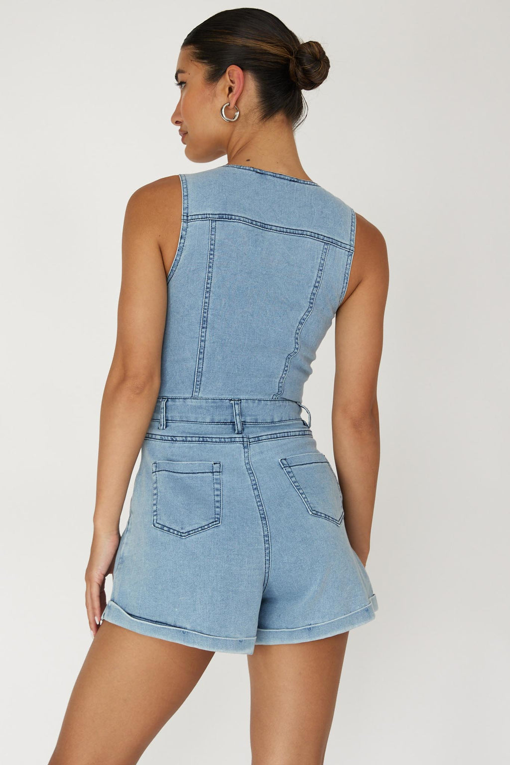 Jazelle Button Front Romper Denim by Selfie Leslie