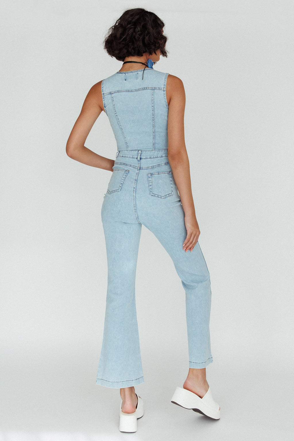 Jazelle Button Front Jumpsuit Washed Blue by Selfie Leslie