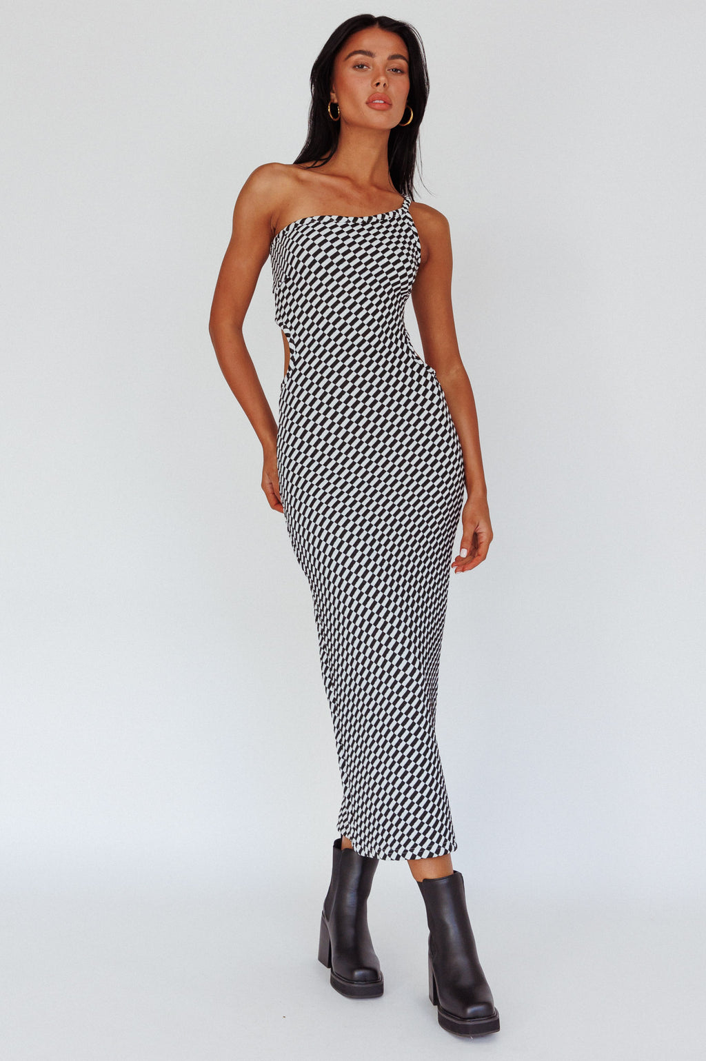 Cinzia One-Shoulder Cut-Out Midi Dress Black by Selfie Leslie