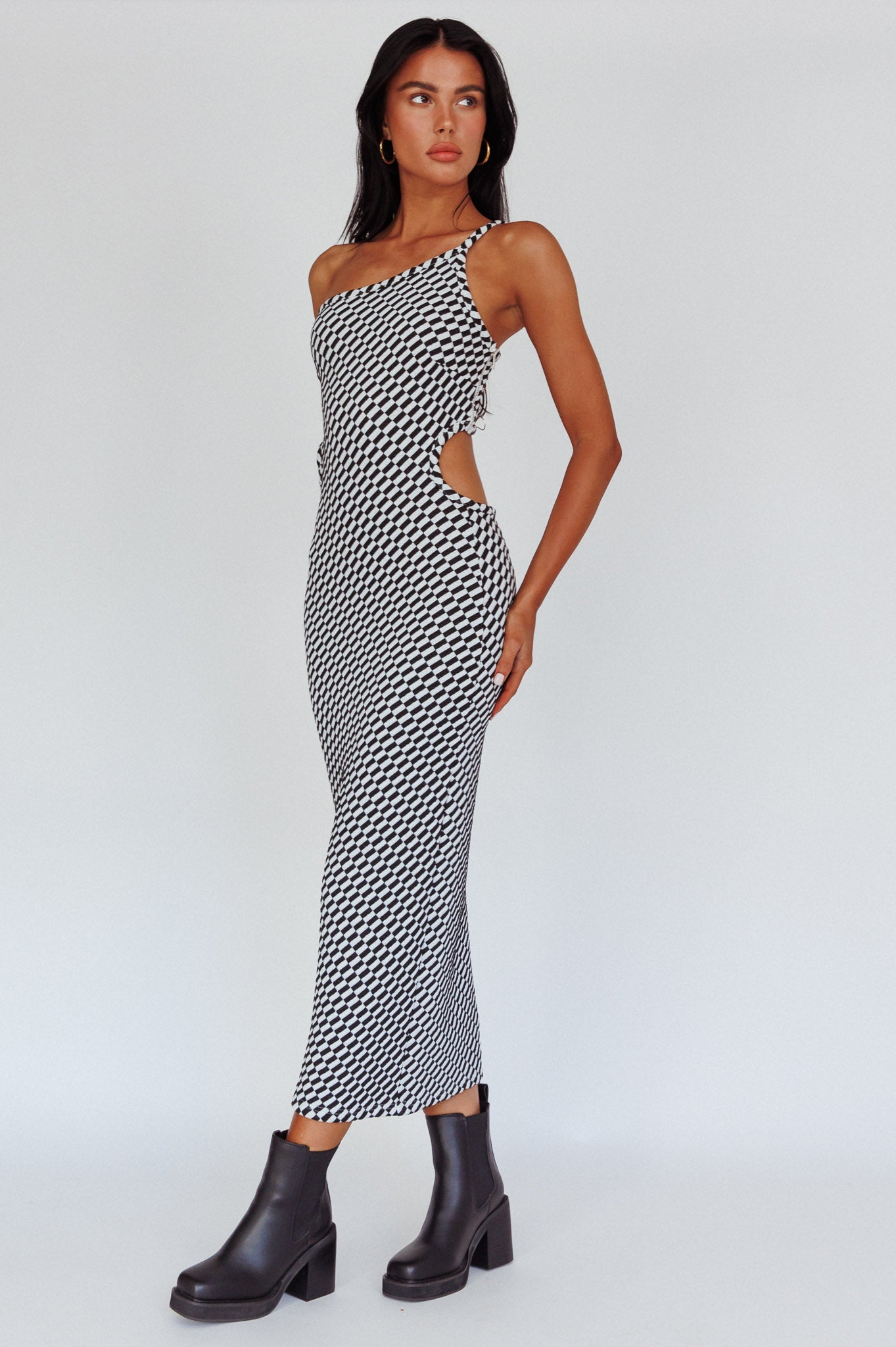 Cinzia One-Shoulder Cut-Out Midi Dress Black by Selfie Leslie
