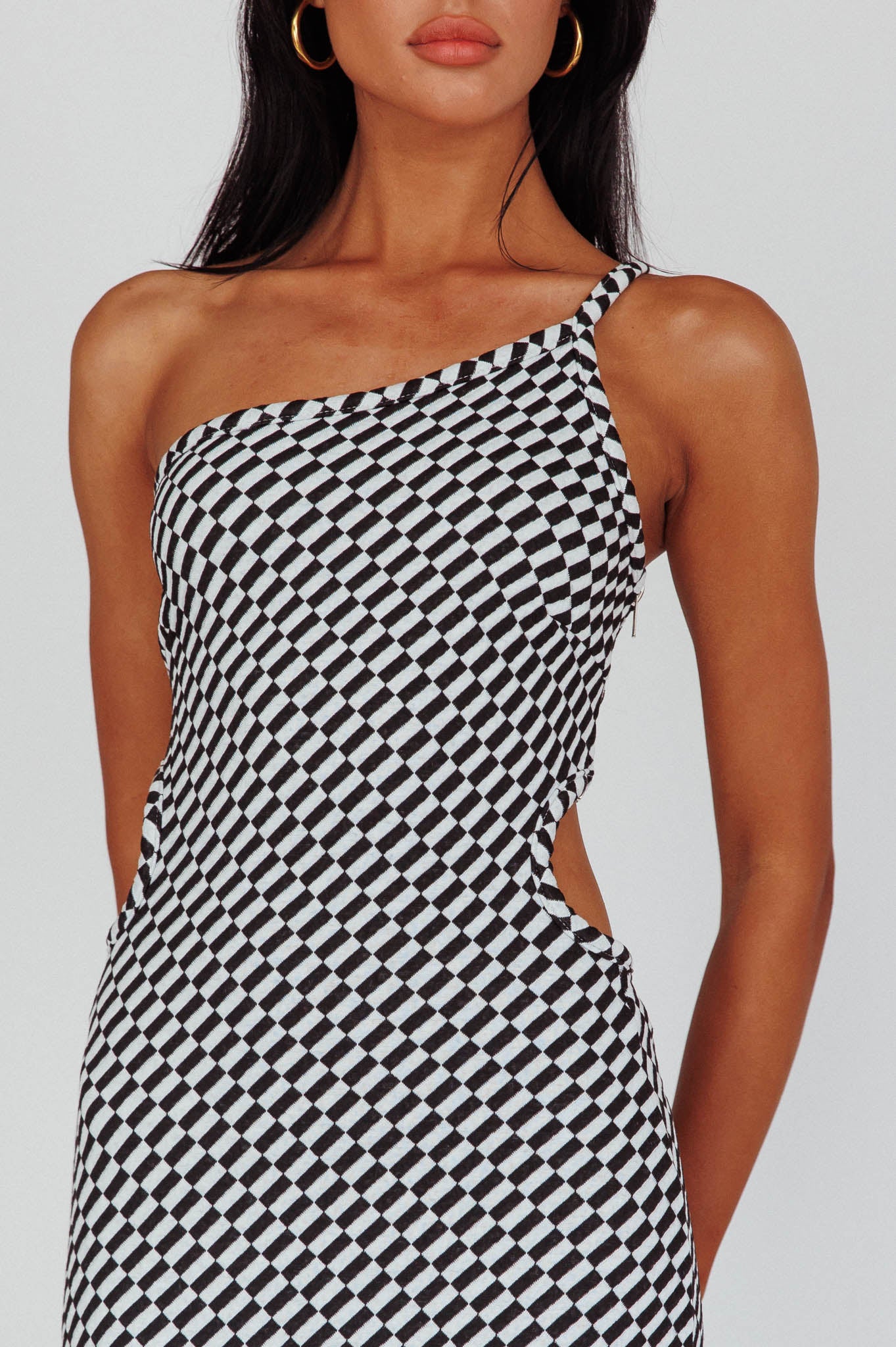 Cinzia One-Shoulder Cut-Out Midi Dress Black by Selfie Leslie