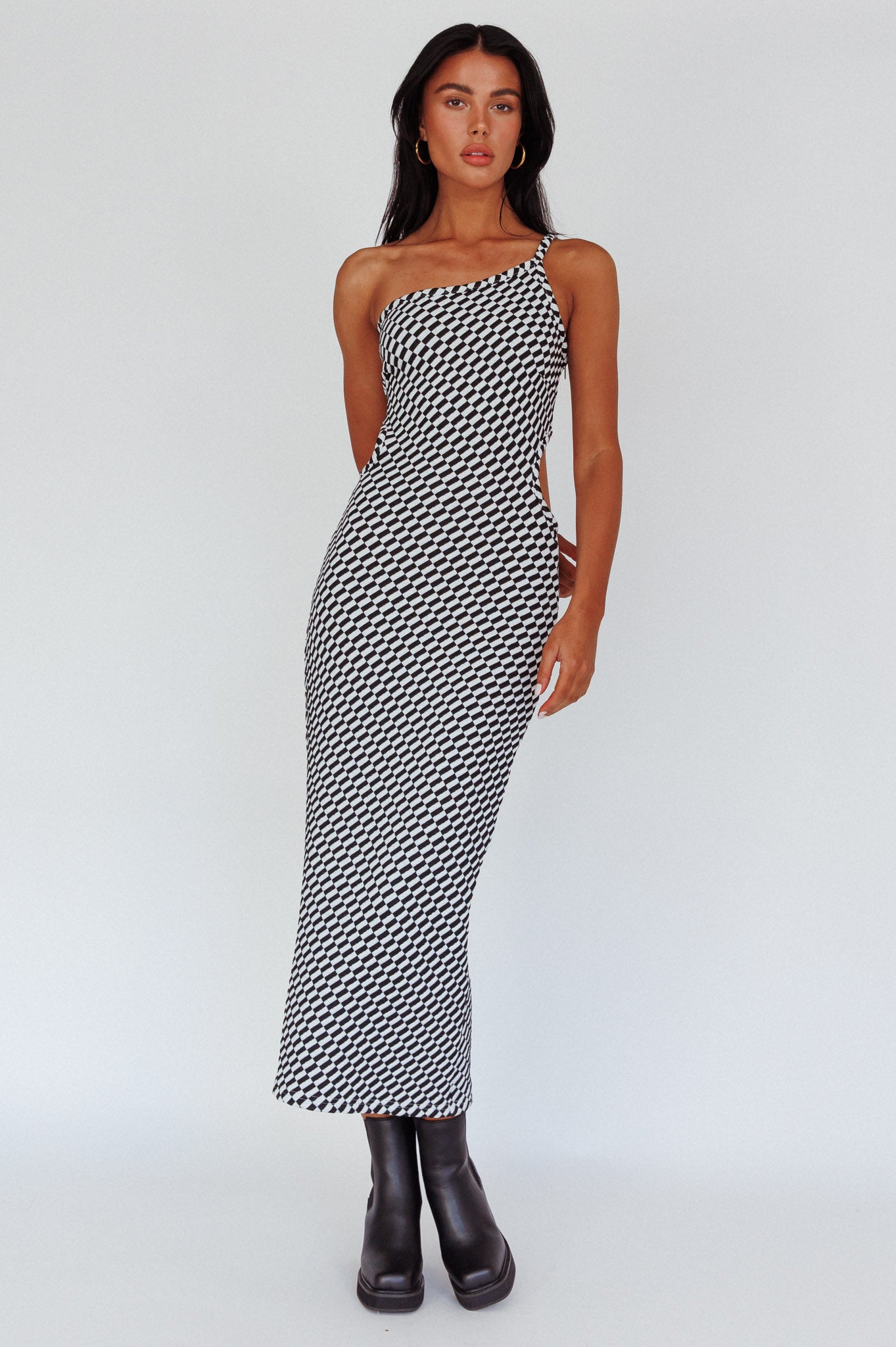 Cinzia One-Shoulder Cut-Out Midi Dress Black by Selfie Leslie