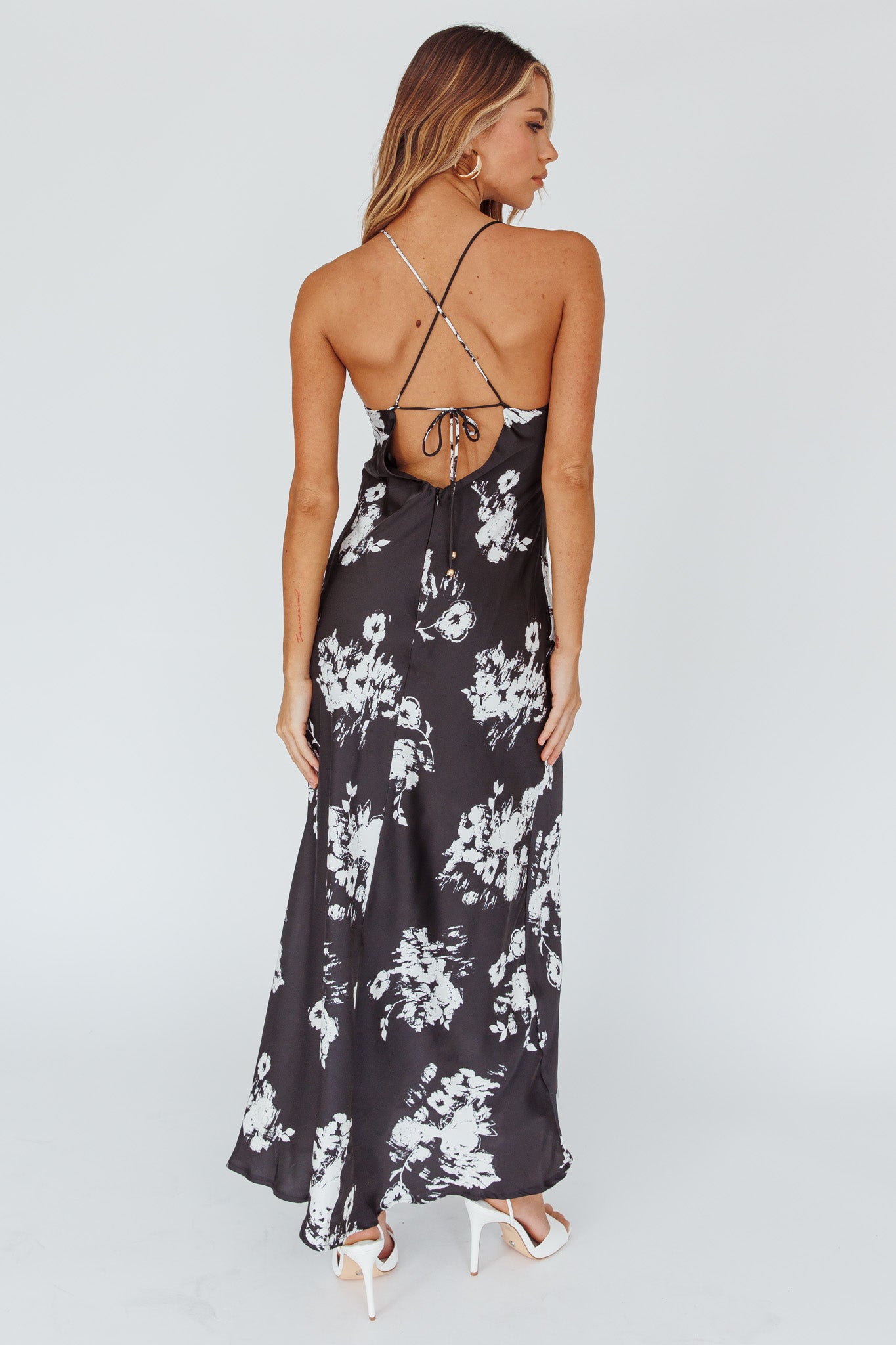 Lyndel Tied Back Slip Midi Dress Black by Selfie Leslie