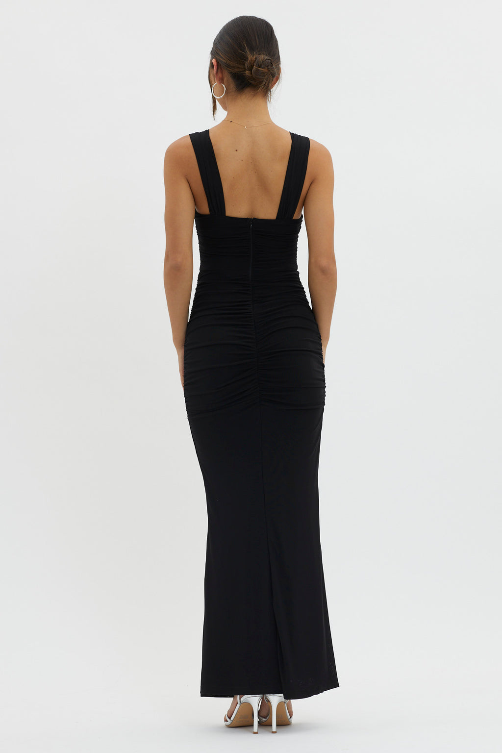 Oliana Sheer Waist Keyhole Maxi Dress Black by Selfie Leslie