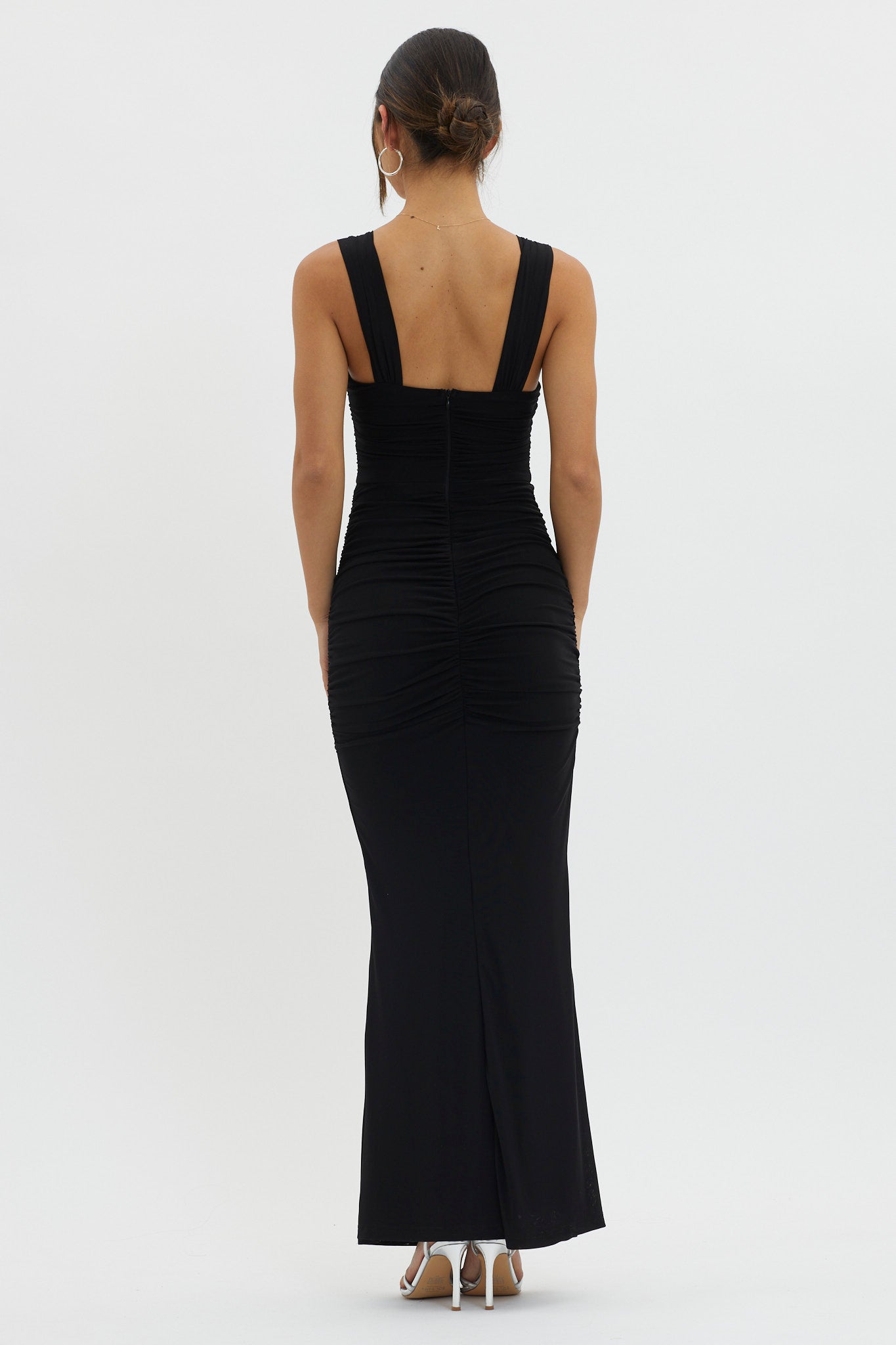 Oliana Sheer Waist Keyhole Maxi Dress Black by Selfie Leslie