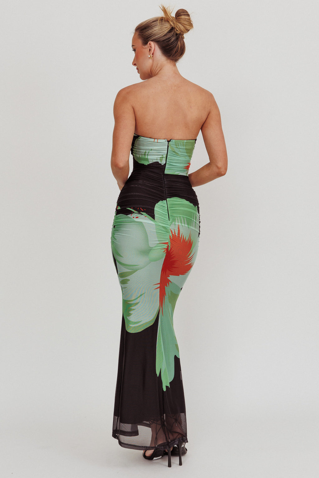 Oliana Sheer Waist Floral Maxi Dress Black by Selfie Leslie