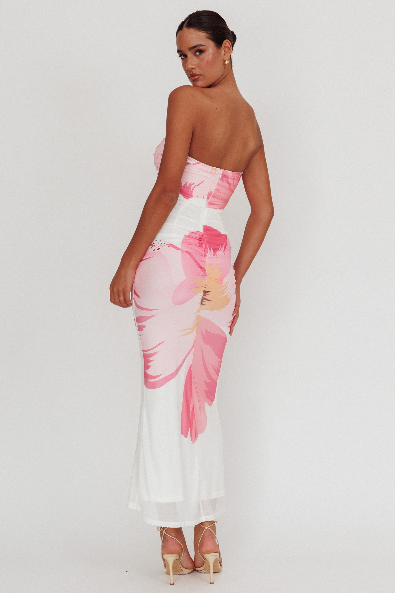 sheer floral maxi dress Oliana Sheer Waist Floral Maxi Dress White