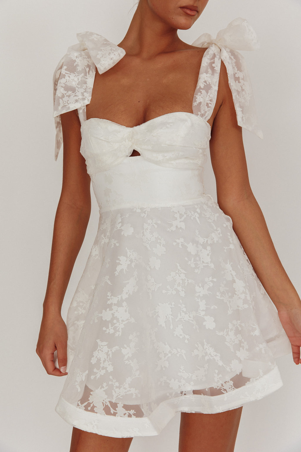 Oliana Tied Shoulders Keyhole Mini Dress White by Selfie Leslie