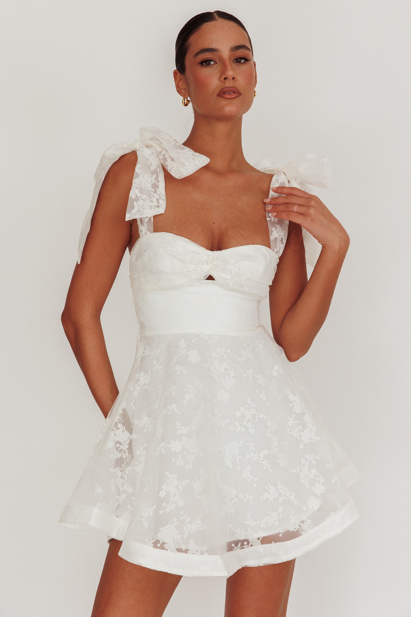 Oliana Tied Shoulders Keyhole Mini Dress White by Selfie Leslie