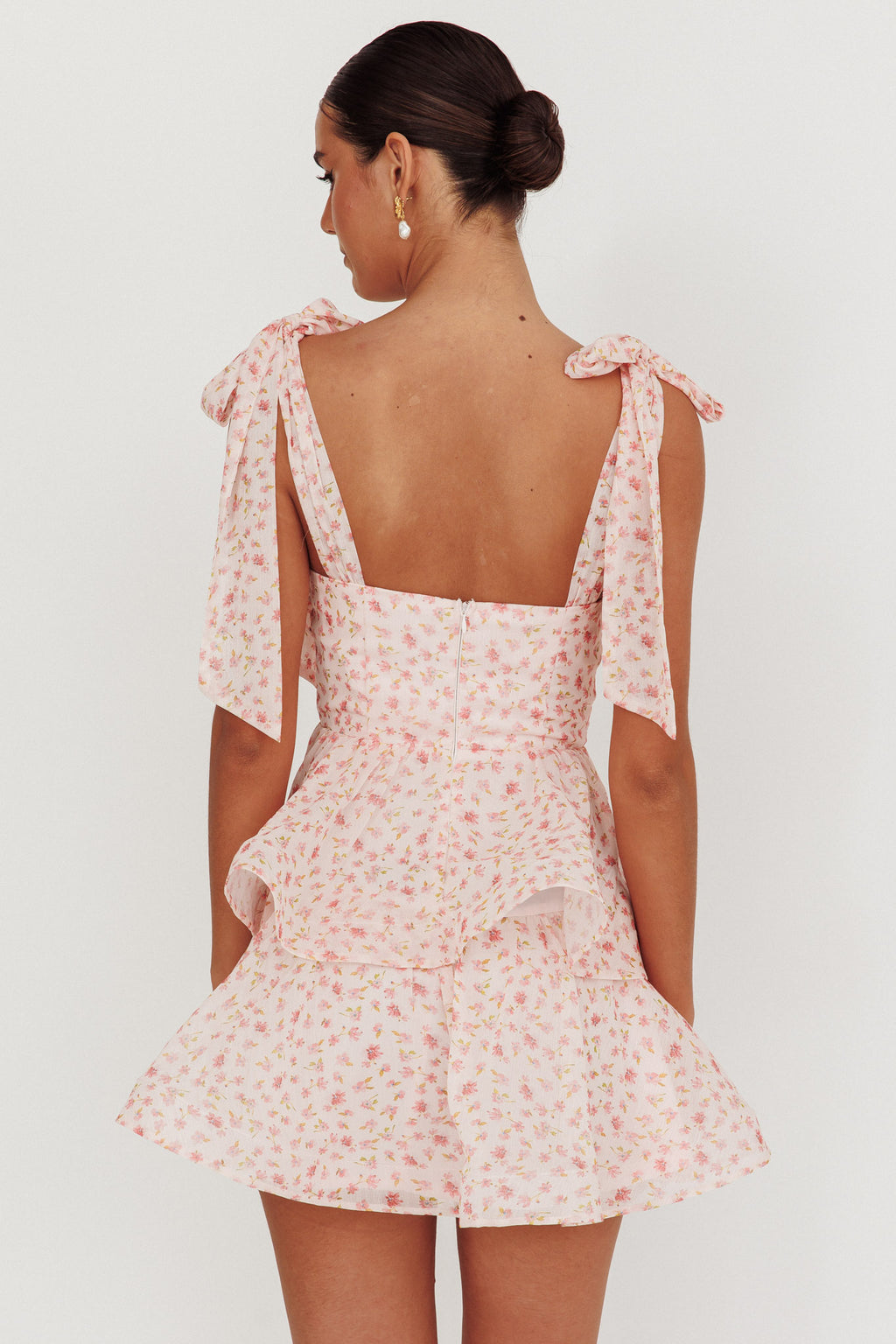 Oliana Tied Shoulder Tiered Mini Dress Peach by Selfie Leslie