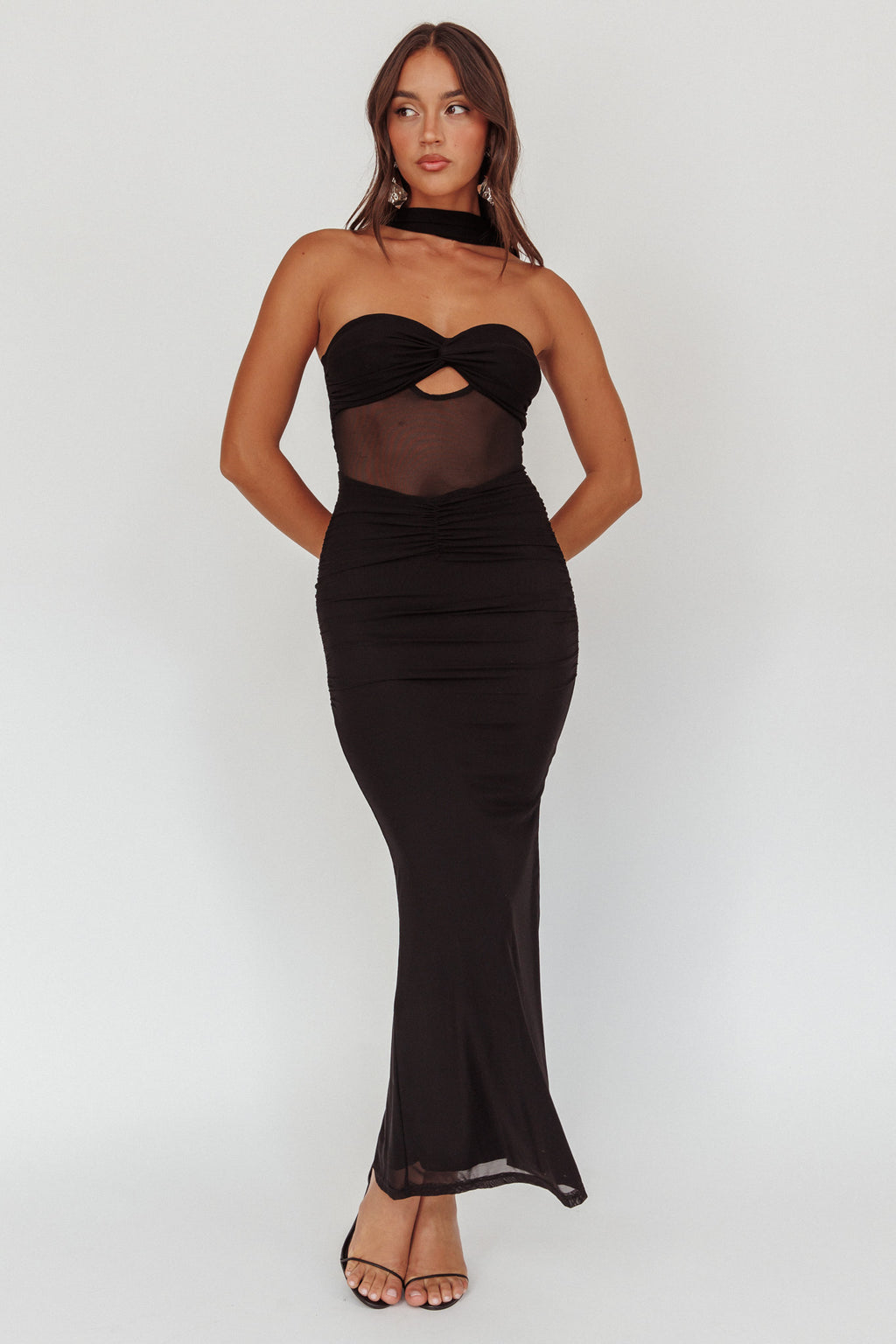 Oliana Strapless Mesh Maxi Dress Black by Selfie Leslie