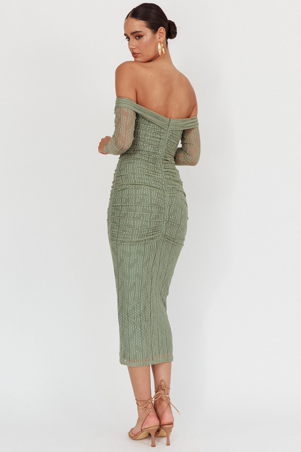 Oliana Off-Shoulder Mesh Maxi Dress Fern by Selfie Leslie