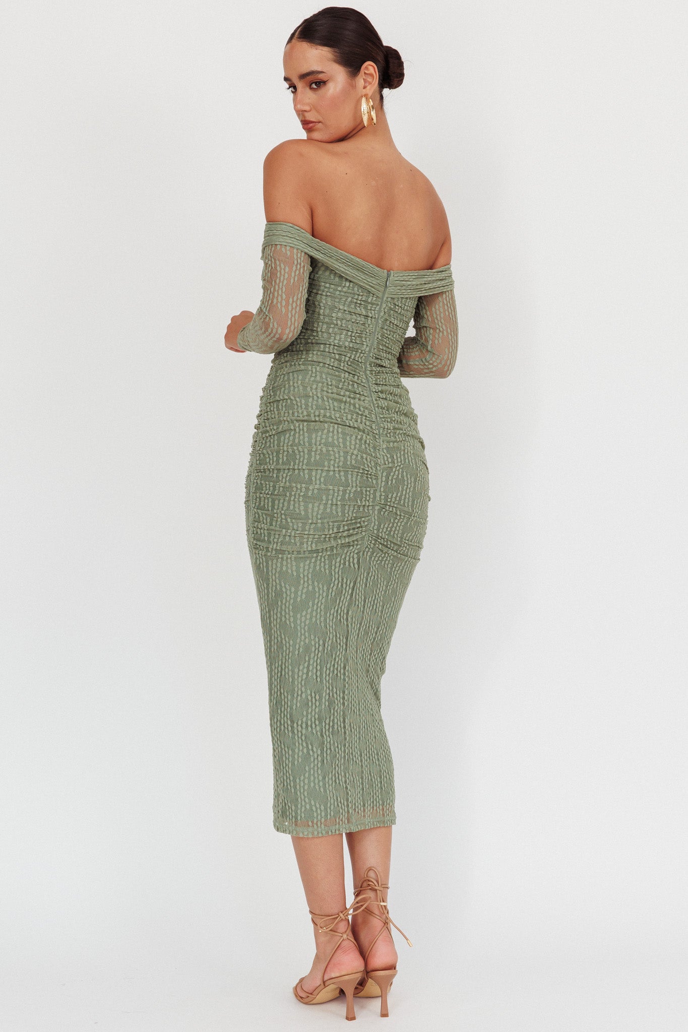 Oliana Off-Shoulder Mesh Maxi Dress Fern by Selfie Leslie