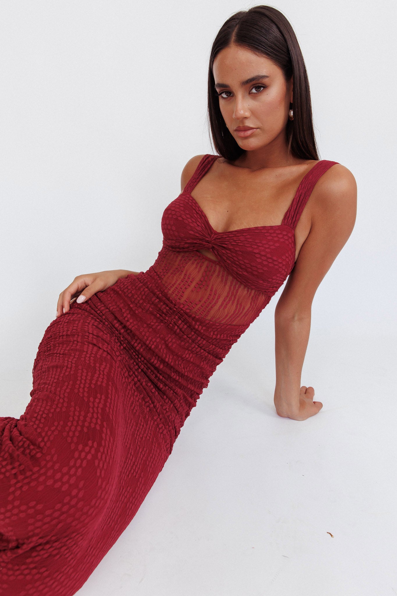 Oliana Lace Midi Dress Burgundy by Selfie Leslie