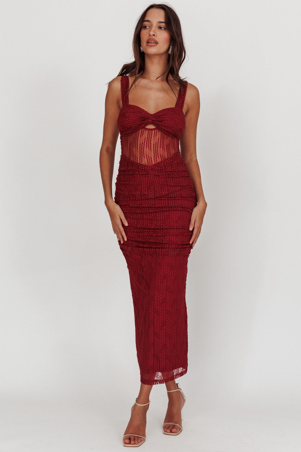 Oliana Lace Midi Dress Burgundy by Selfie Leslie