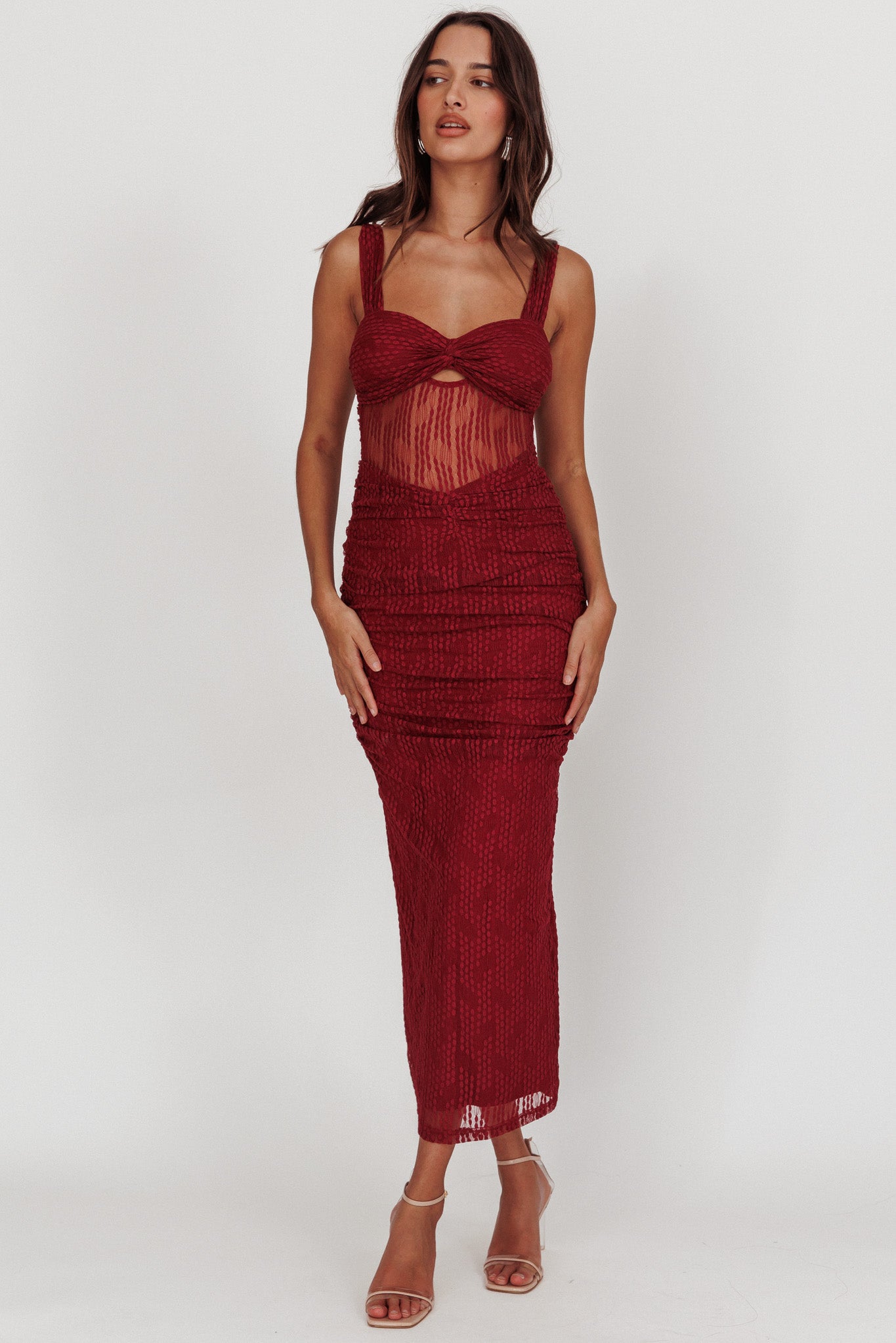 Oliana Lace Midi Dress Burgundy by Selfie Leslie