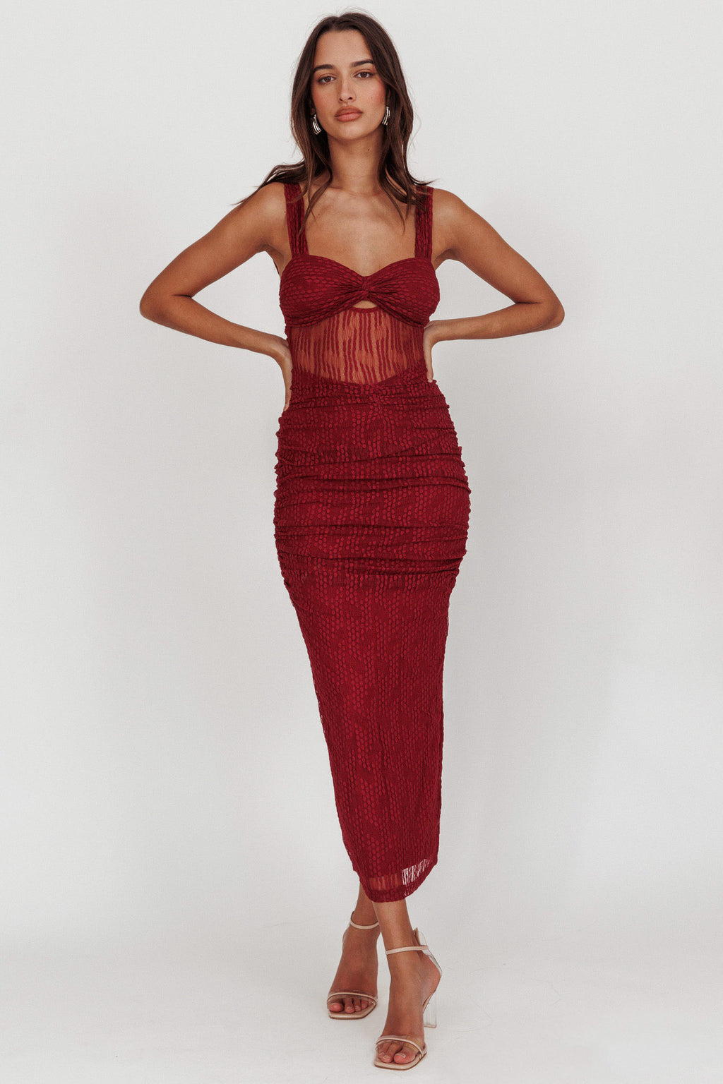 Oliana Lace Midi Dress Burgundy by Selfie Leslie