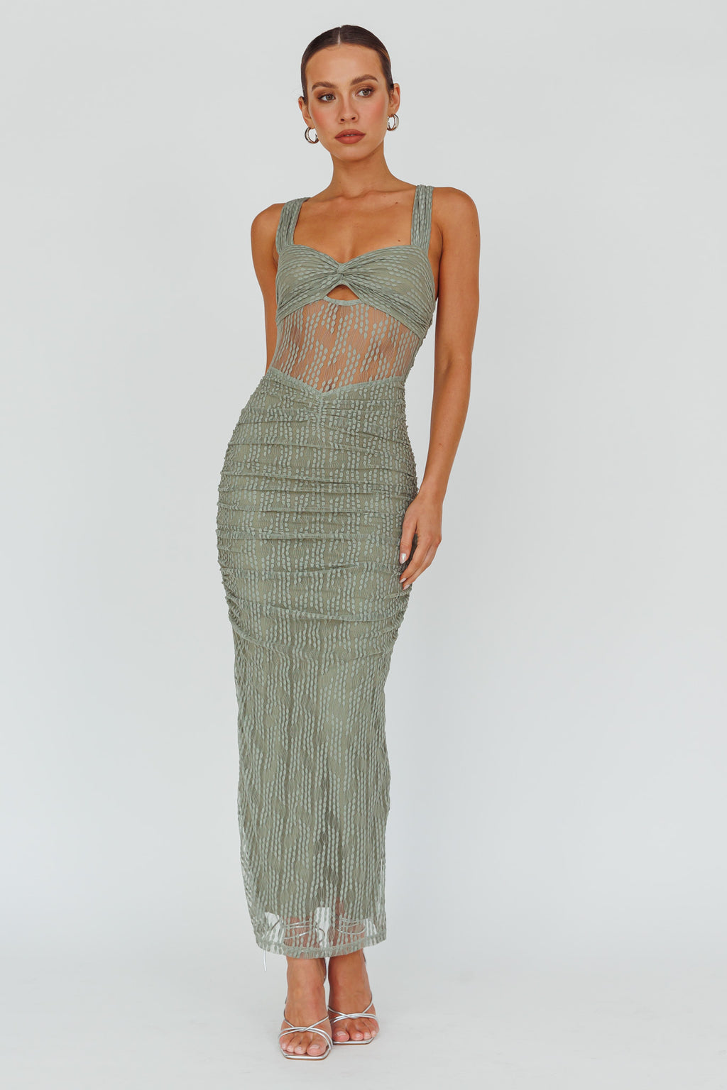 Oliana Embroidered Mesh Midi Dress Fern - XXL Oliana Embroidered Mesh Midi Dress Fern - XXL