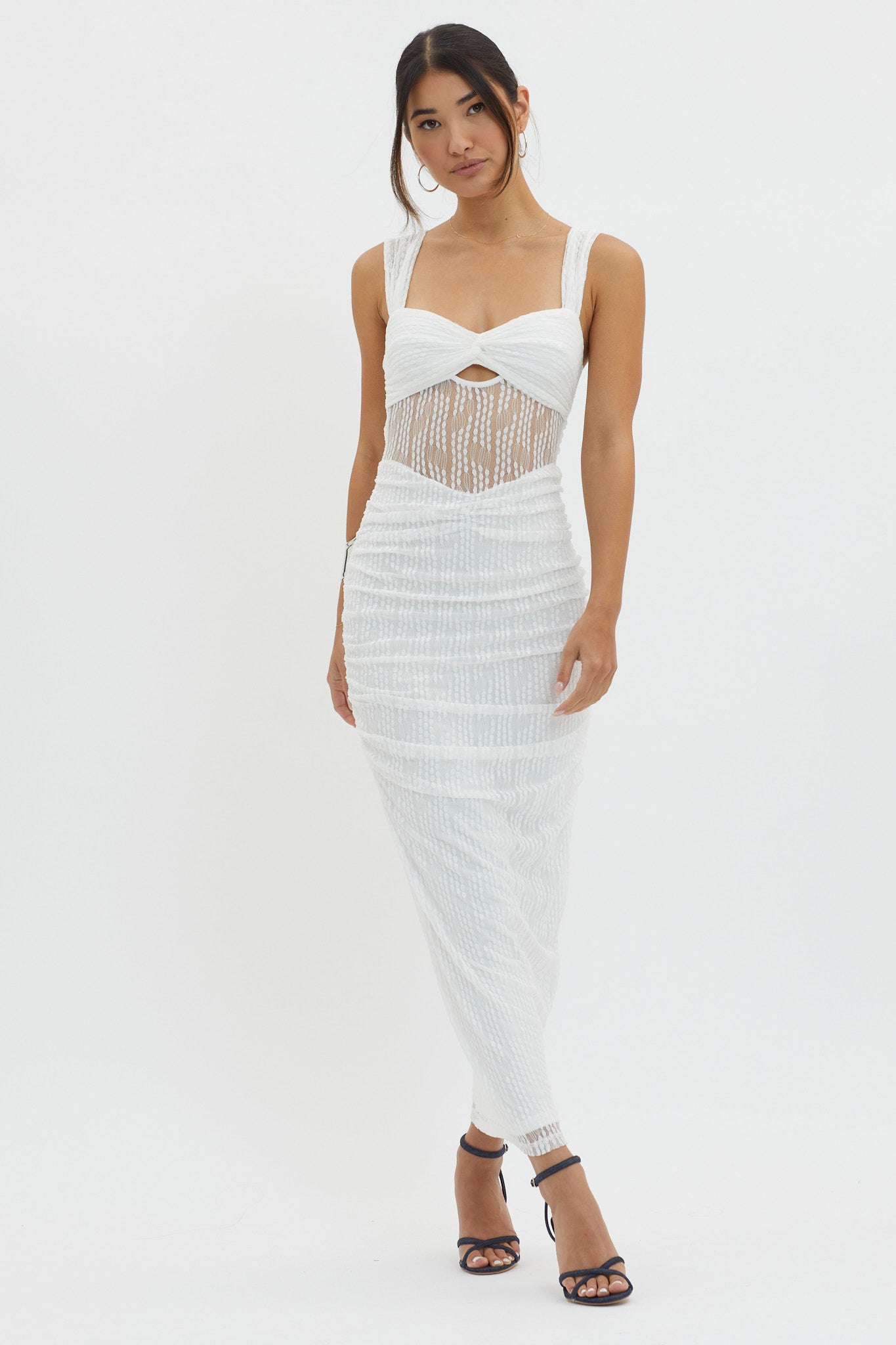 Oliana Embroidered Mesh Midi Dress White - L Oliana Embroidered Mesh Midi Dress White - L
