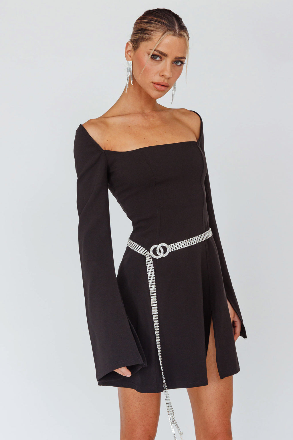 Kieran Long Sleeve A-Line Mini Dress Black by Selfie Leslie