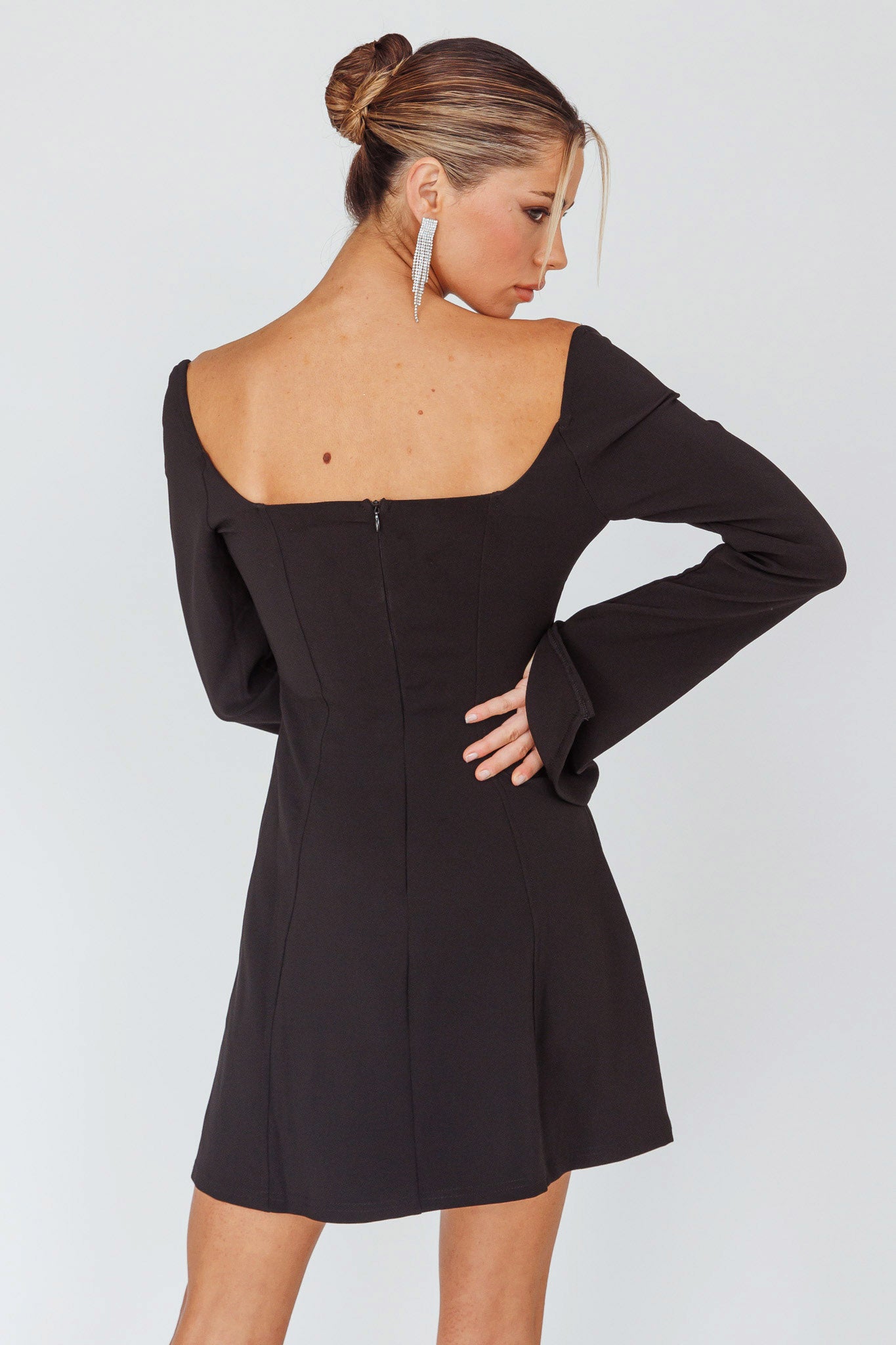 Kieran Long Sleeve A-Line Mini Dress Black by Selfie Leslie