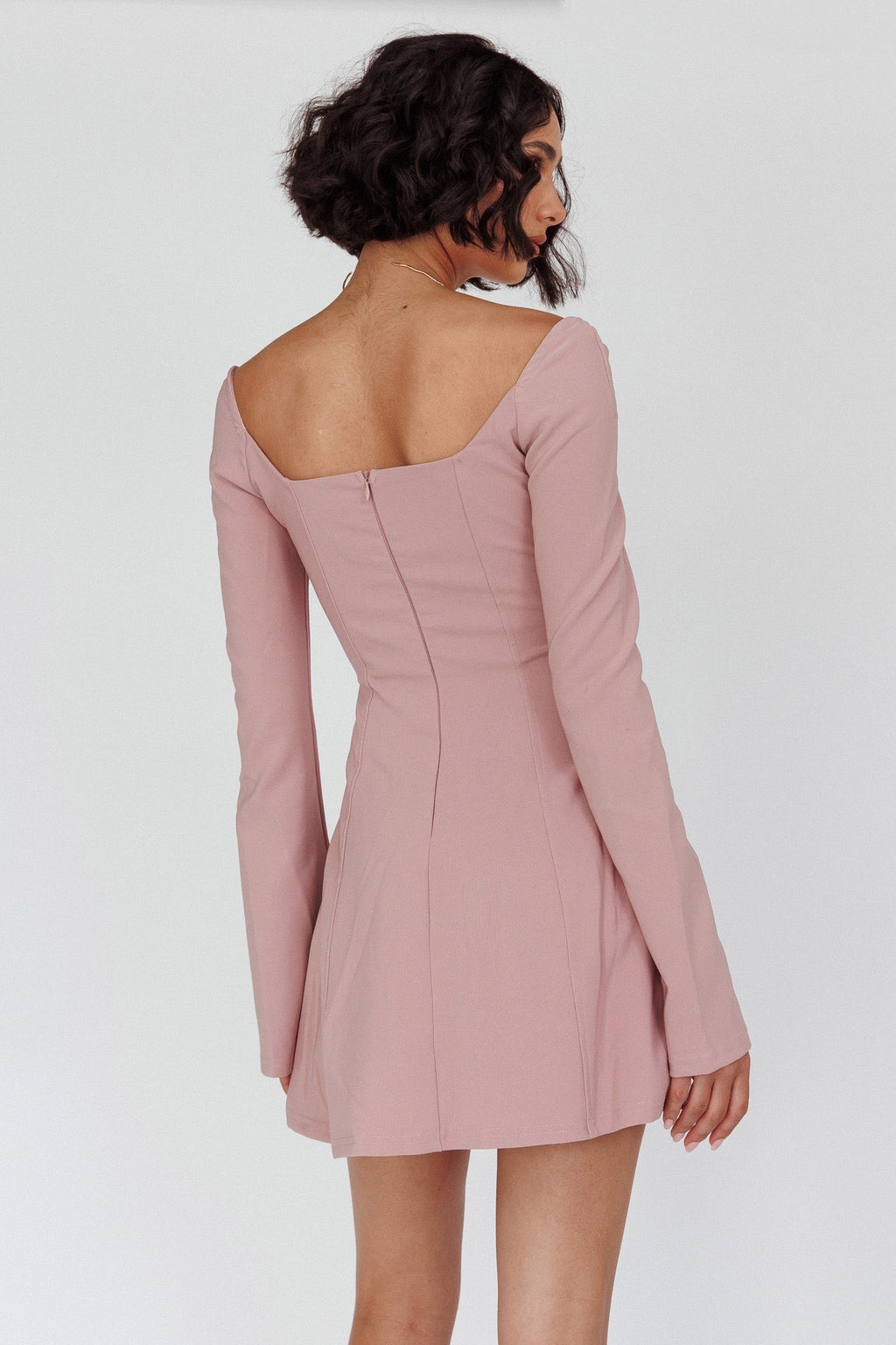 Kieran Long Sleeve A-Line Mini Dress Blush by Selfie Leslie