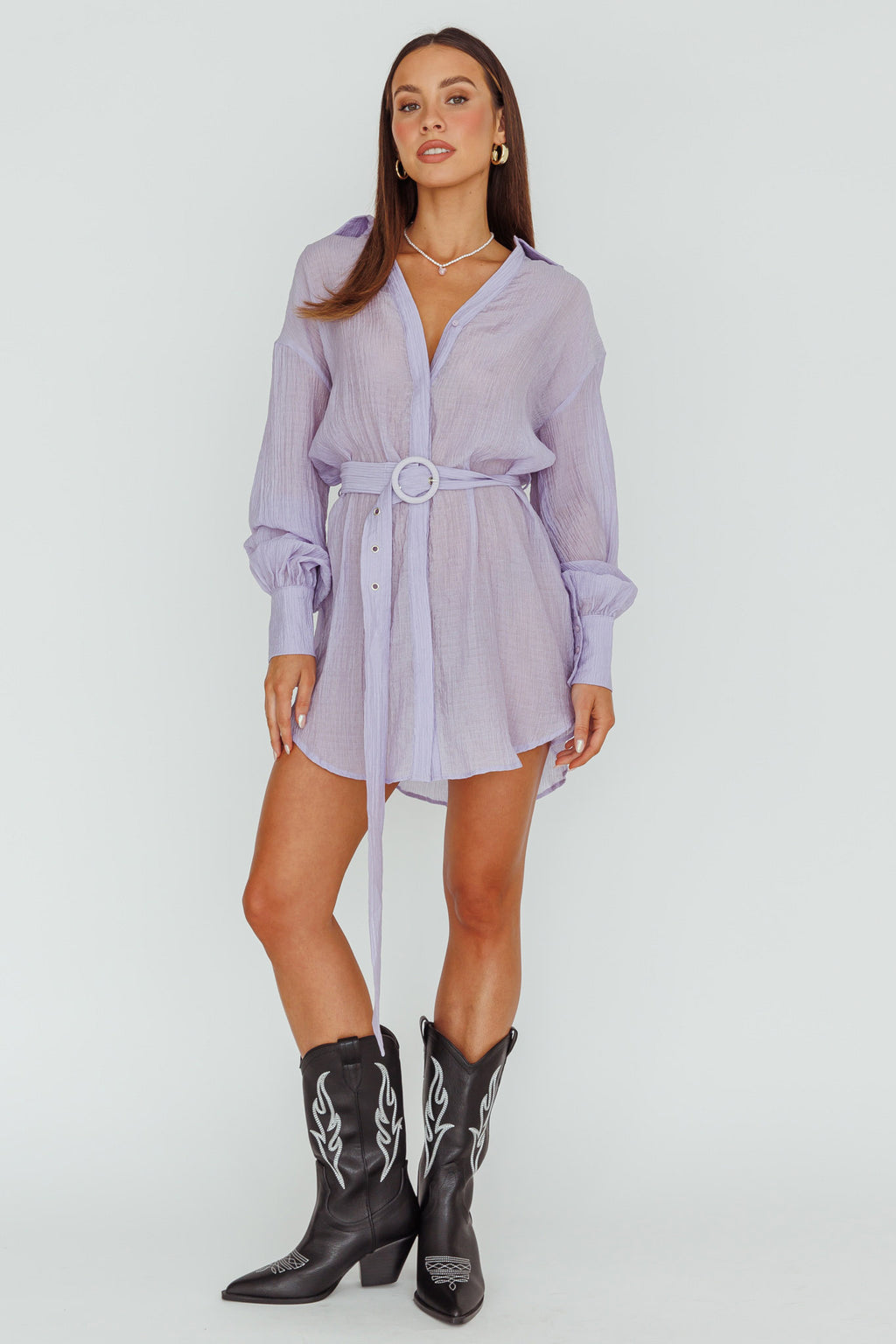 Sady Long Sleeve Shirt Mini Dress Lilac by Selfie Leslie