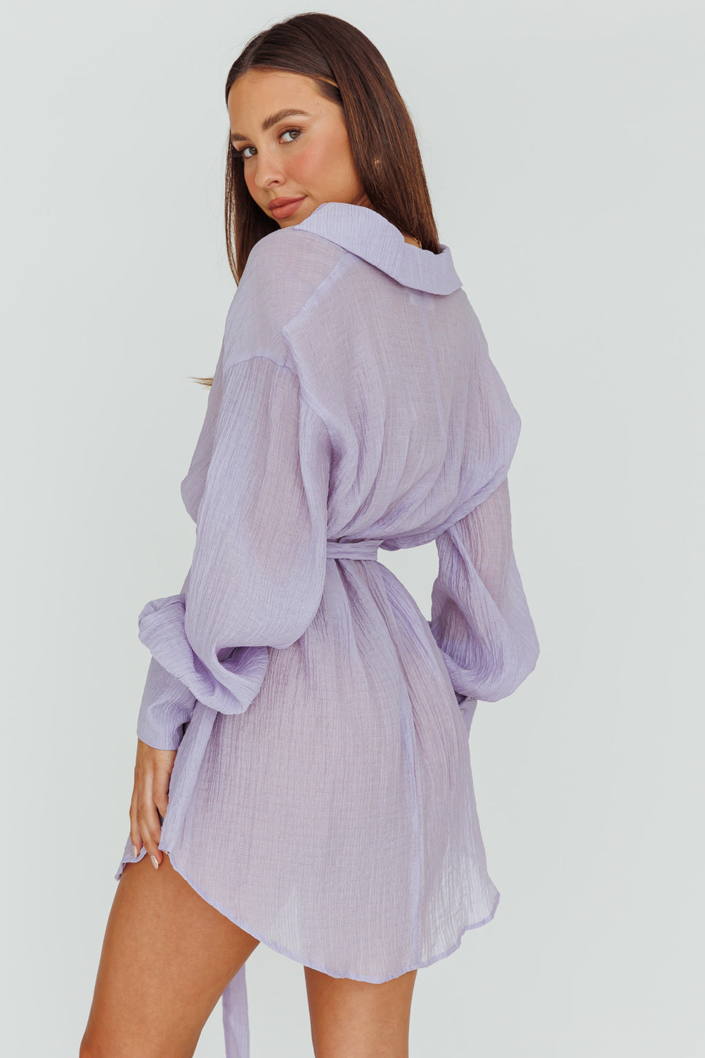 Sady Long Sleeve Shirt Mini Dress Lilac by Selfie Leslie