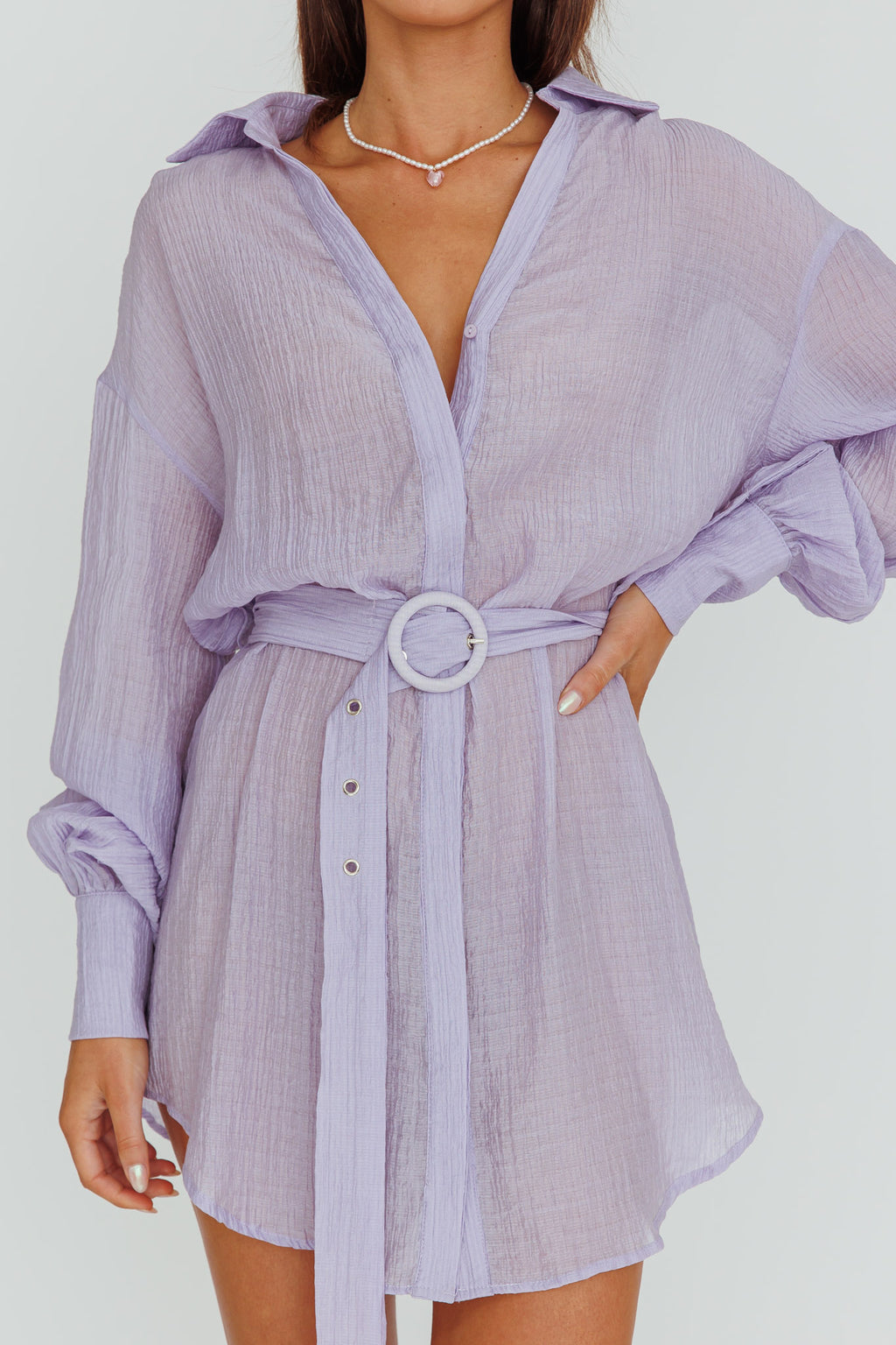 Sady Long Sleeve Shirt Mini Dress Lilac by Selfie Leslie