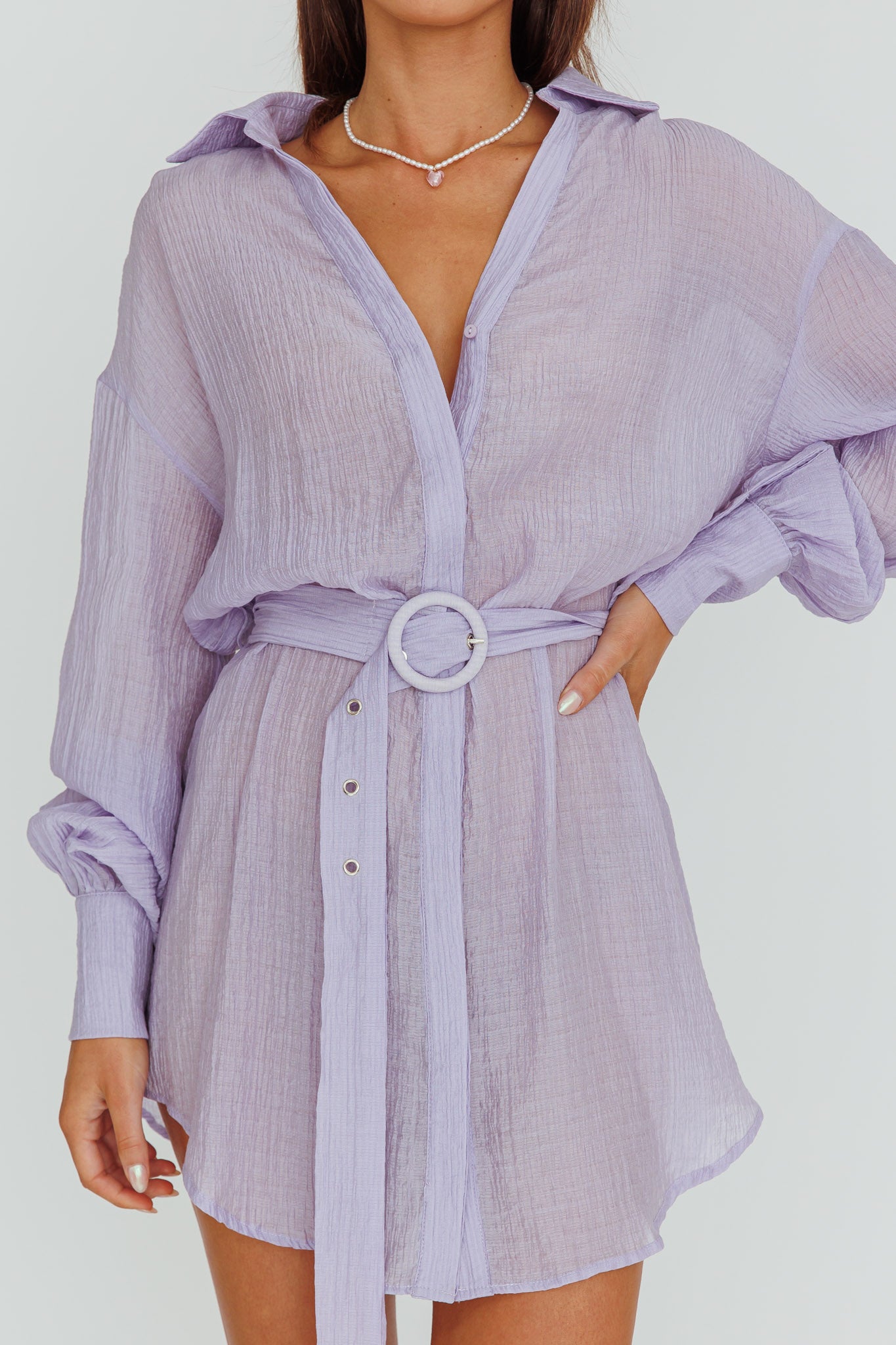 Sady Long Sleeve Shirt Mini Dress Lilac by Selfie Leslie