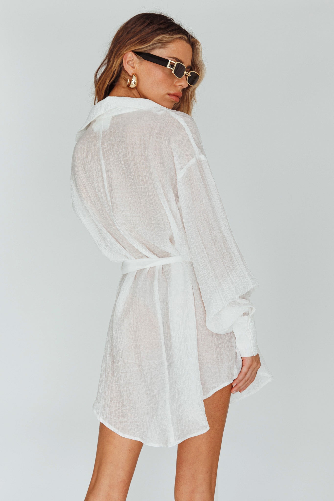 Sady Long Sleeve Shirt Mini Dress White by Selfie Leslie