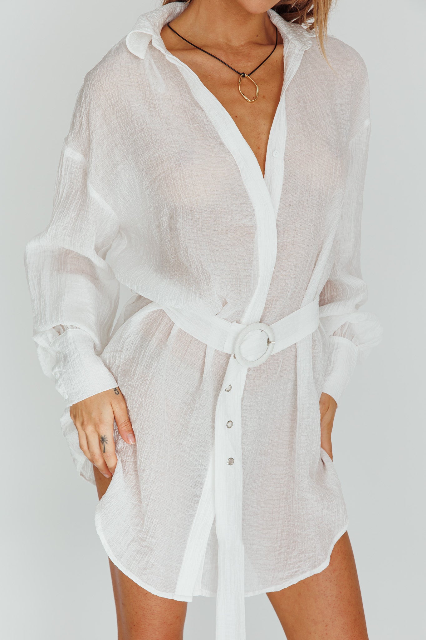 Sady Long Sleeve Shirt Mini Dress White by Selfie Leslie