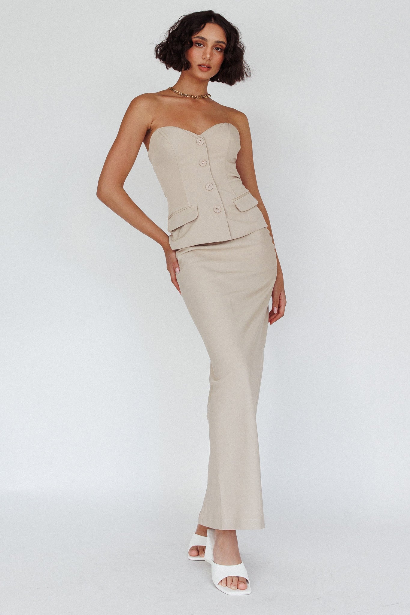 Valencia Strapless Bustier Top Oat by Selfie Leslie