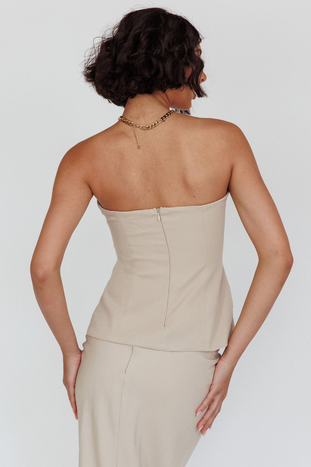 Valencia Strapless Bustier Top Oat by Selfie Leslie