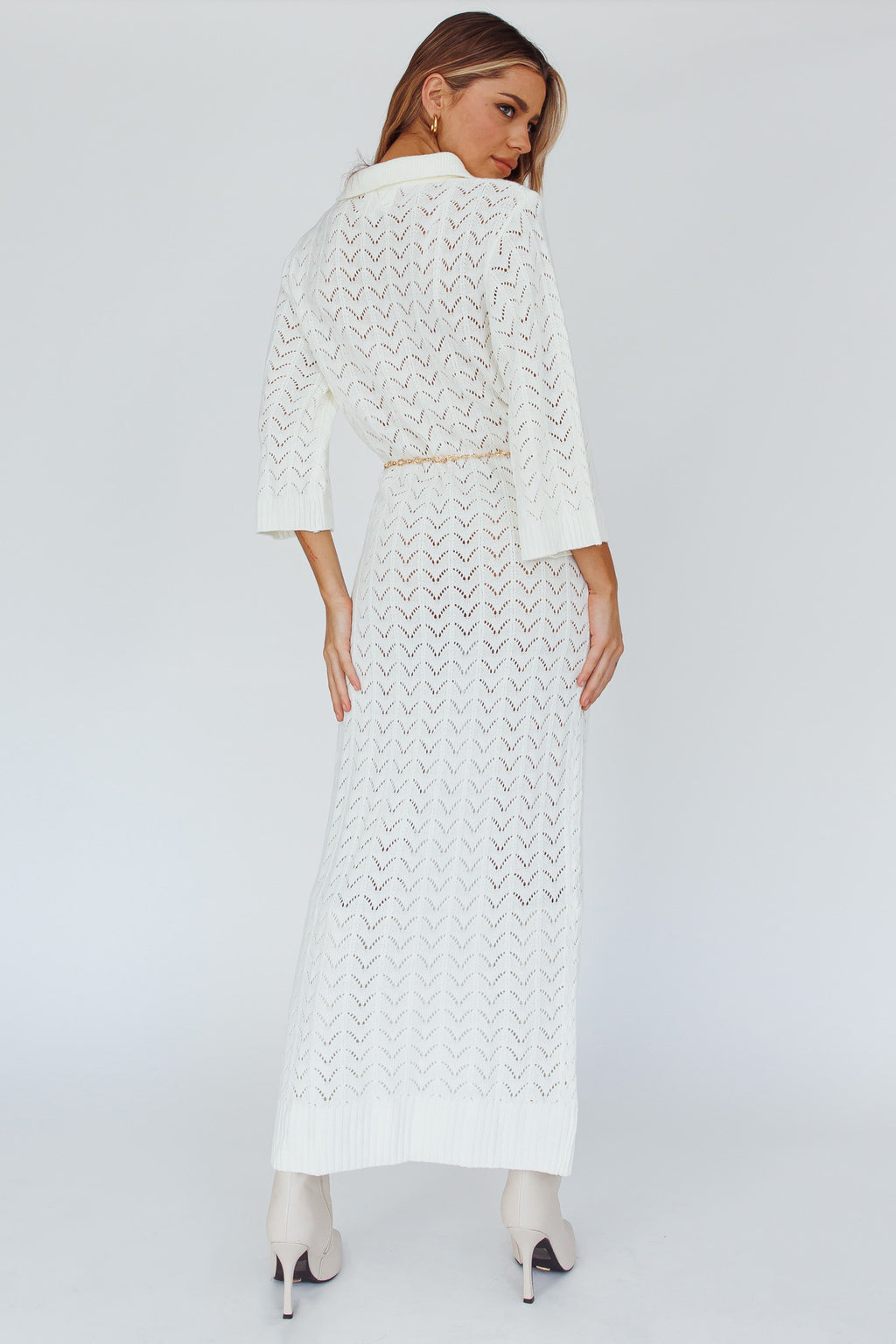 Alouette 3/4 Sleeve Crochet Midi Dress Cream by Selfie Leslie