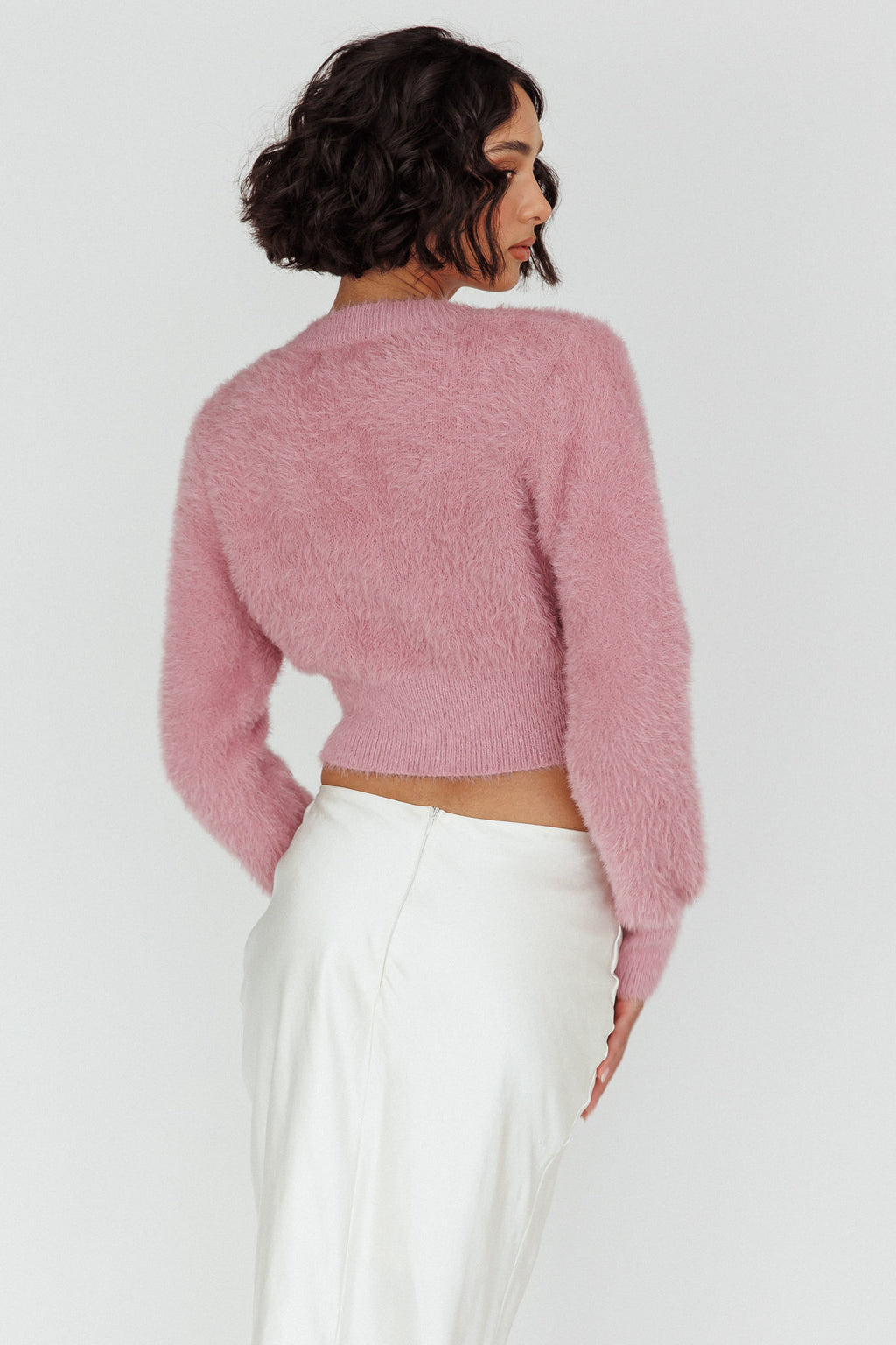 Chica Dulce Heart Button Knit Crop Top Blush by Selfie Leslie