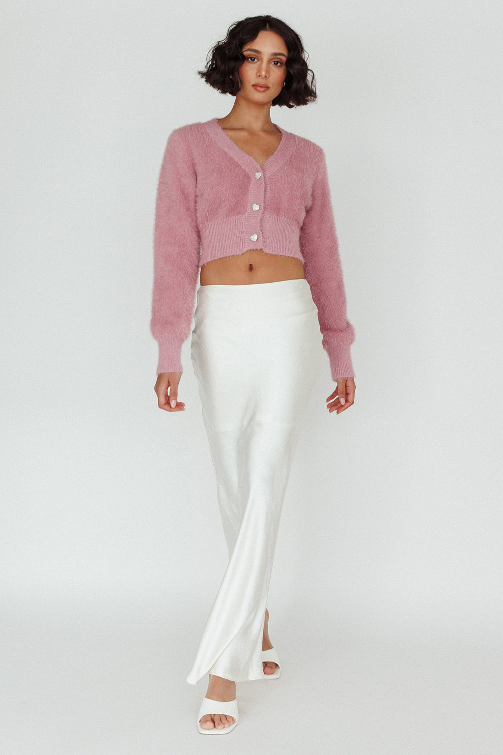 Chica Dulce Heart Button Knit Crop Top Blush by Selfie Leslie