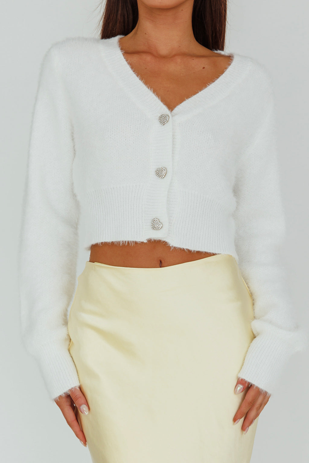 Chica Dulce Heart Button Knit Crop Top Cream by Selfie Leslie