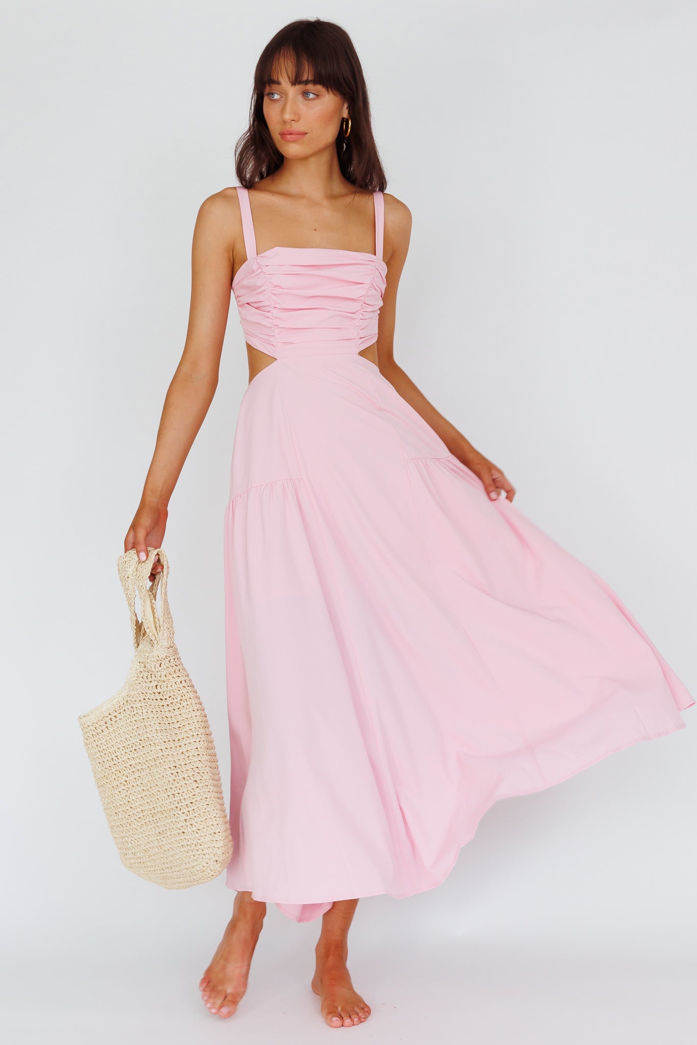 Kassi Gathered Bodice Maxi Dress Blush by Selfie Leslie